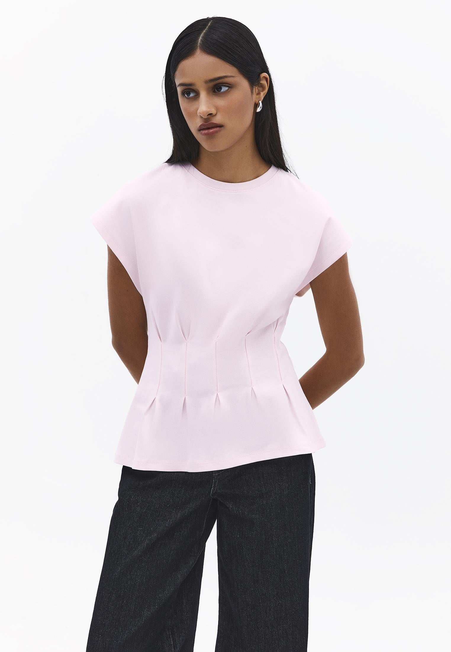 Crew Neck Short Sleeve Standard T-Shirt - BARELY PINK