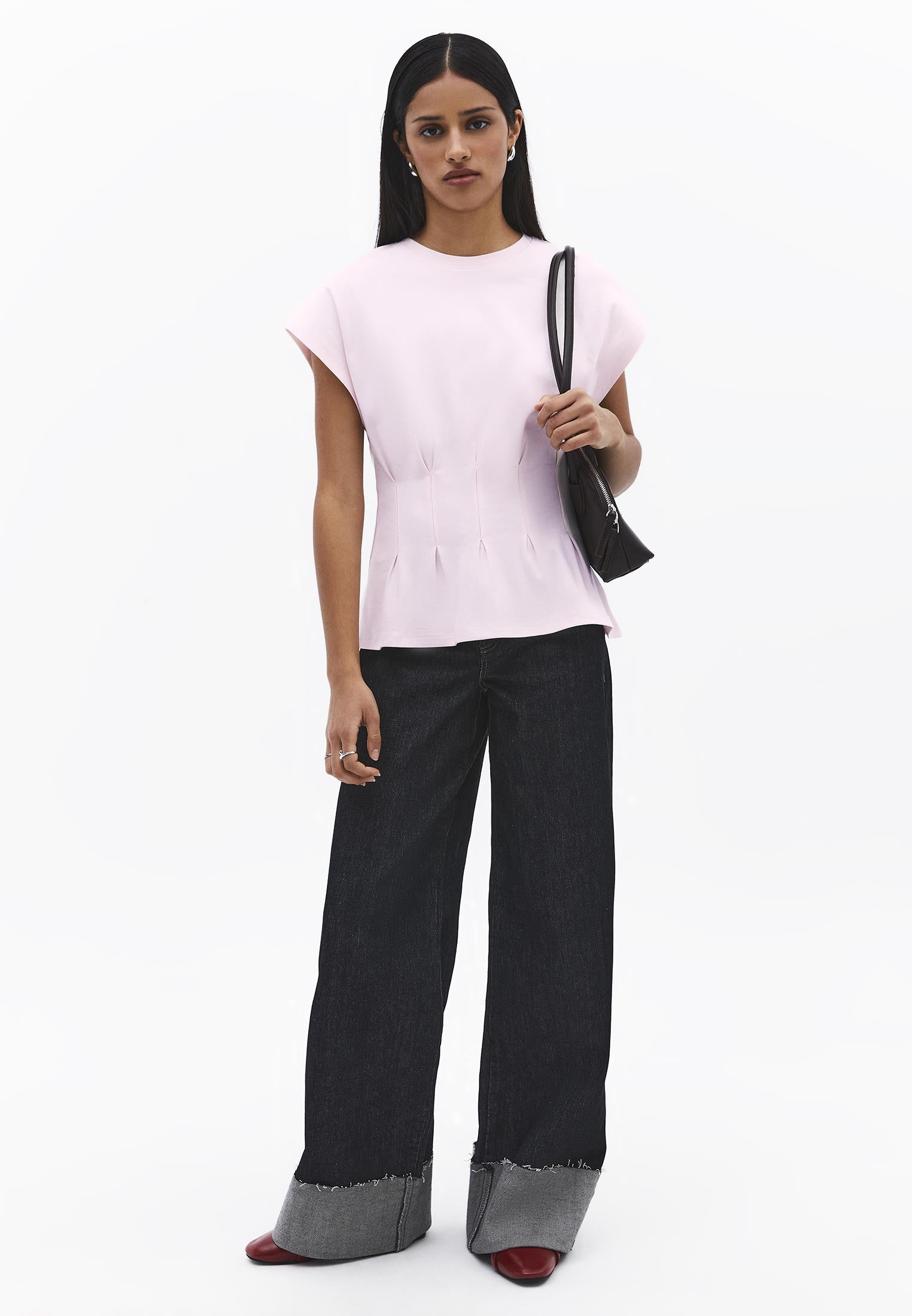 Crew Neck Short Sleeve Standard T-Shirt - BARELY PINK