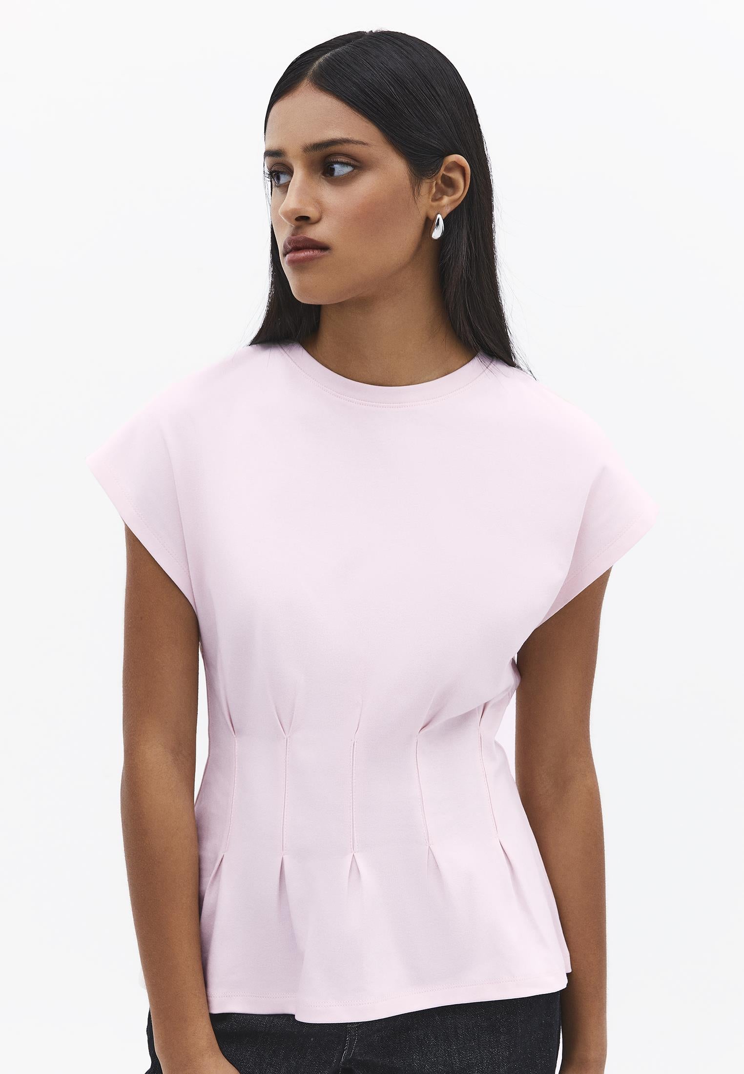 Crew Neck Short Sleeve Standard T-Shirt - BARELY PINK