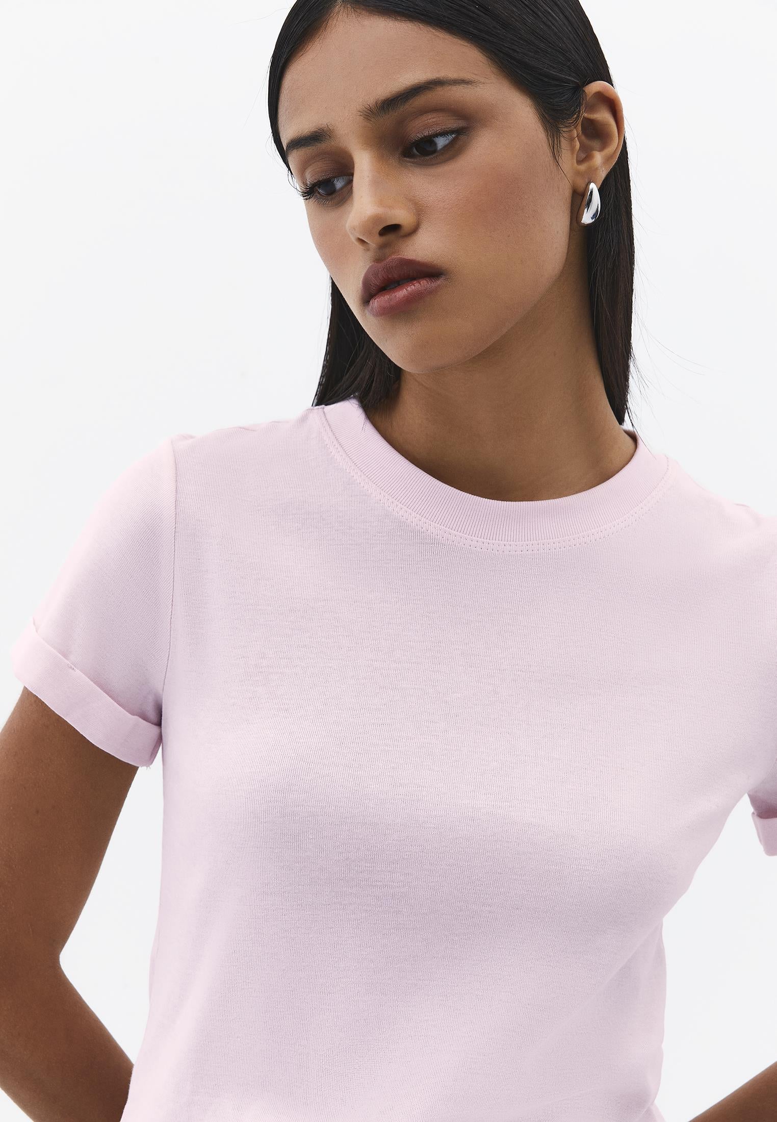 Crew Neck Short Sleeve T-Shirt - BARELY PINK