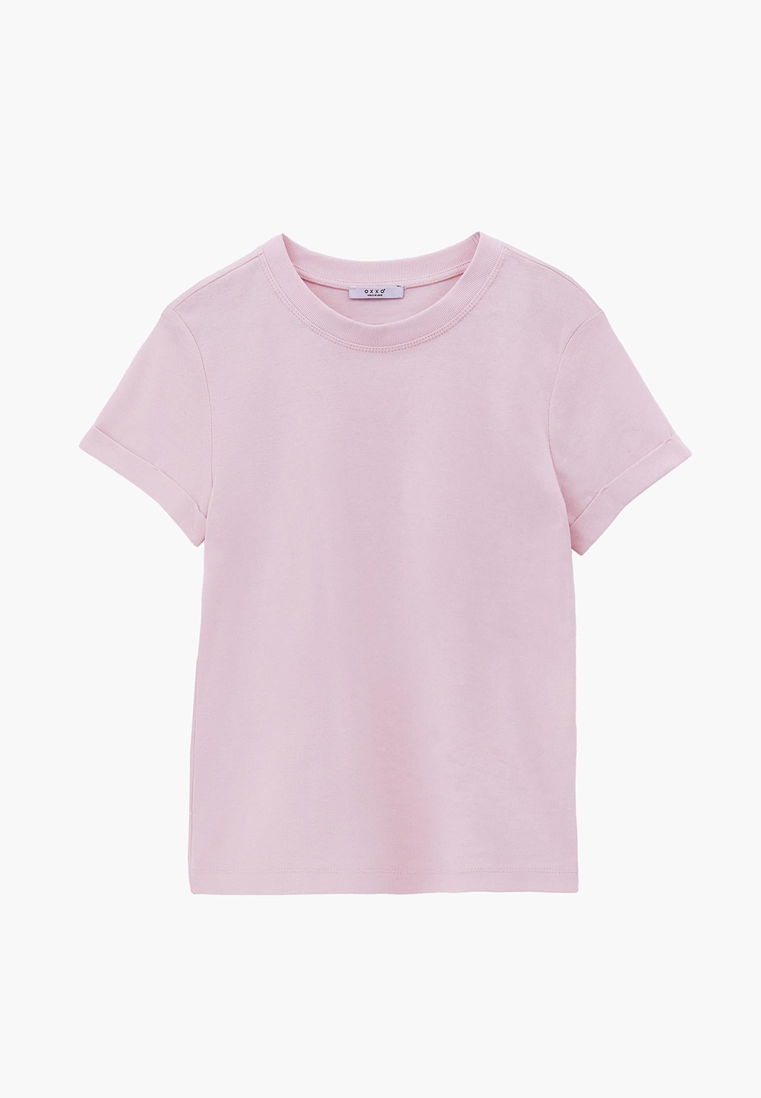 Crew Neck Short Sleeve T-Shirt - BARELY PINK