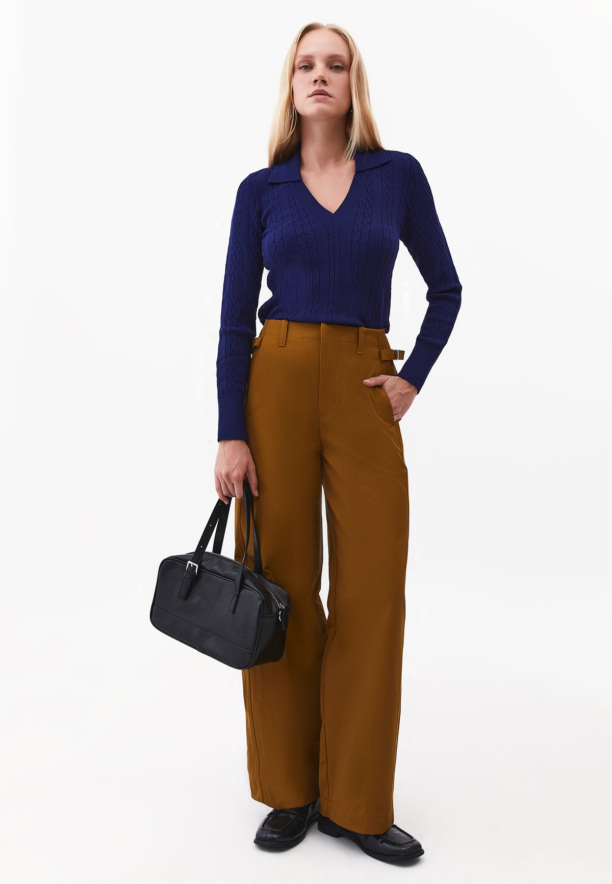 Polo Neck Knit Detail Sweater - BEACON BLUE