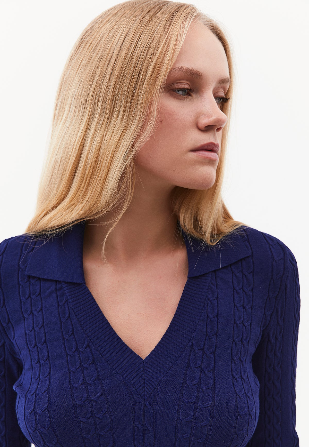 Polo Neck Knit Detail Sweater - BEACON BLUE