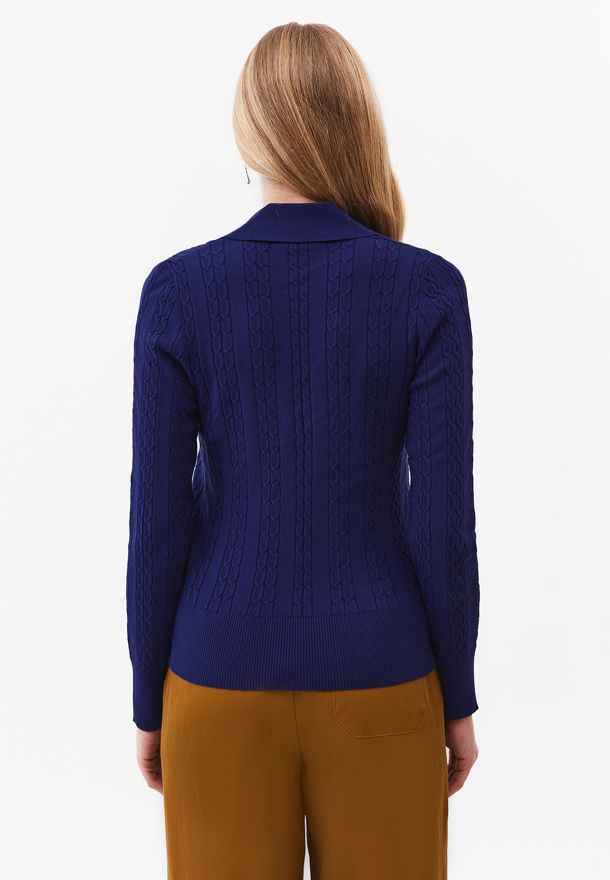 Polo Neck Knit Detail Sweater - BEACON BLUE
