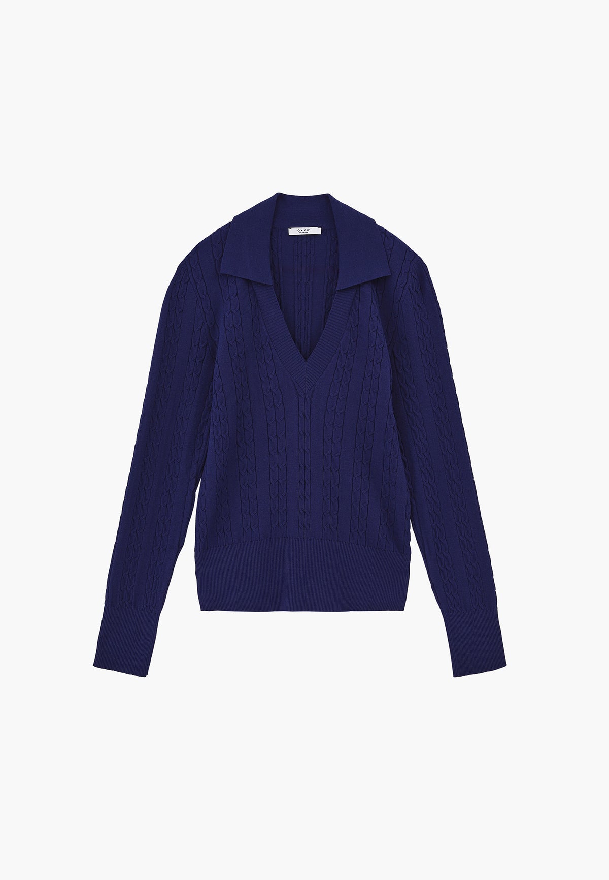 Polo Neck Knit Detail Sweater - BEACON BLUE