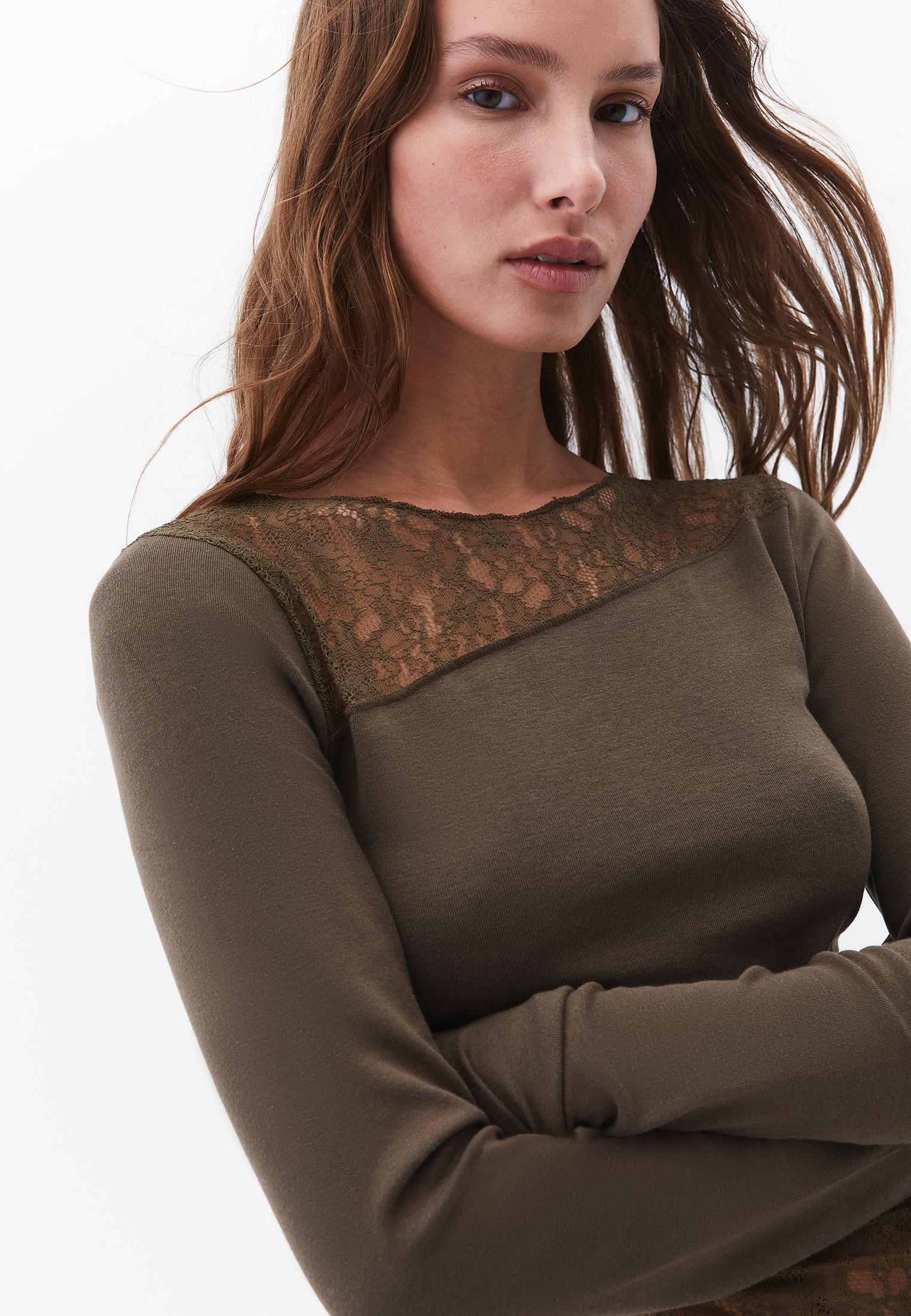 Closed Cut Long Sleeve Crew Neck T-Shirt - BEECH