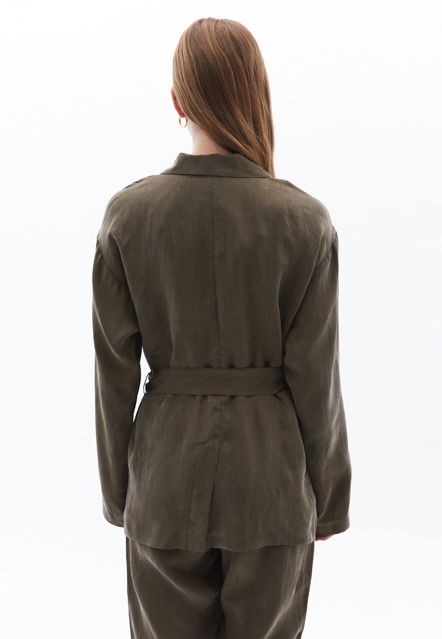 Woven Belted Loose Fit Standard Long Sleeve Jacket - BEECH
