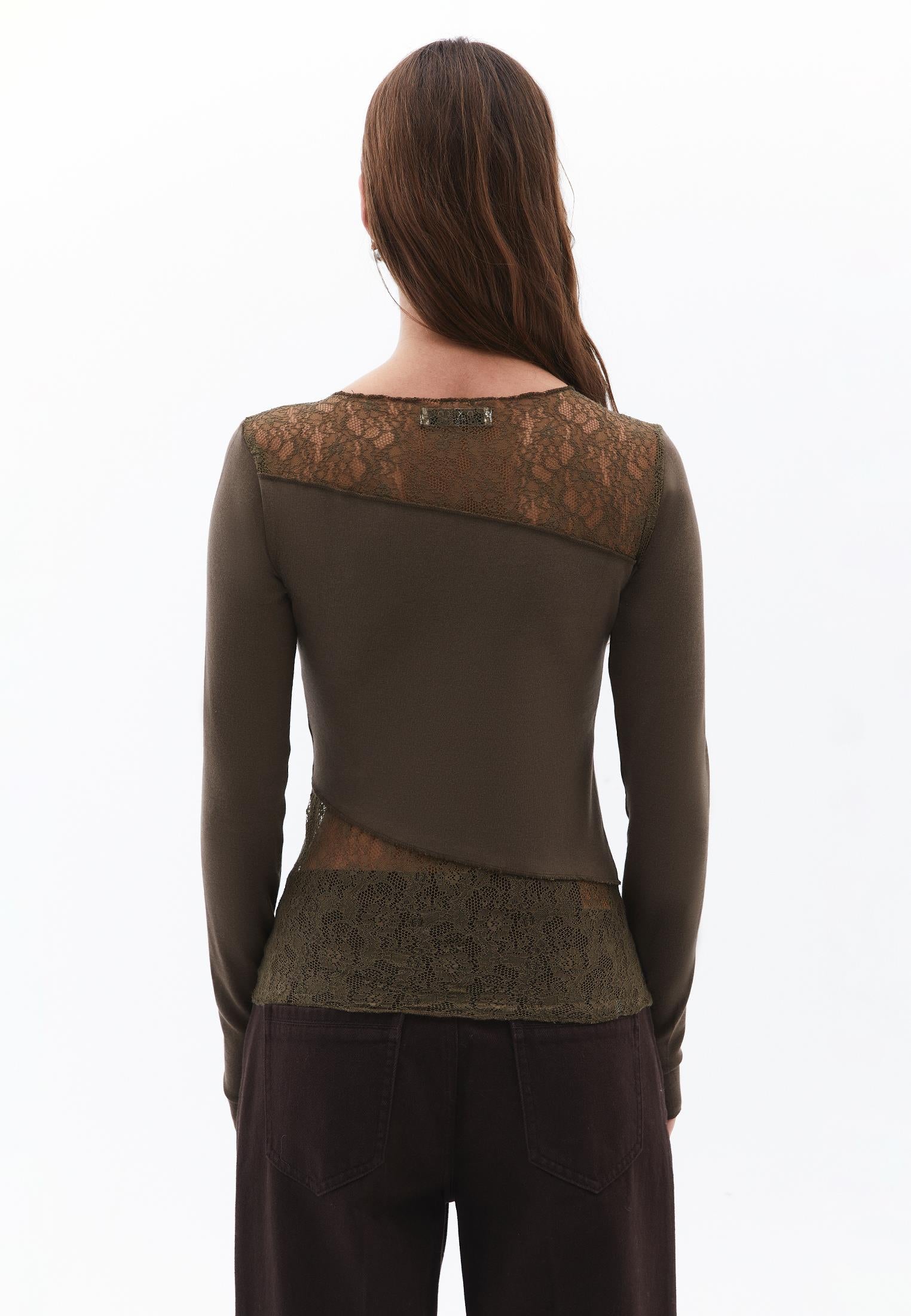 Closed Cut Long Sleeve Crew Neck T-Shirt - BEECH