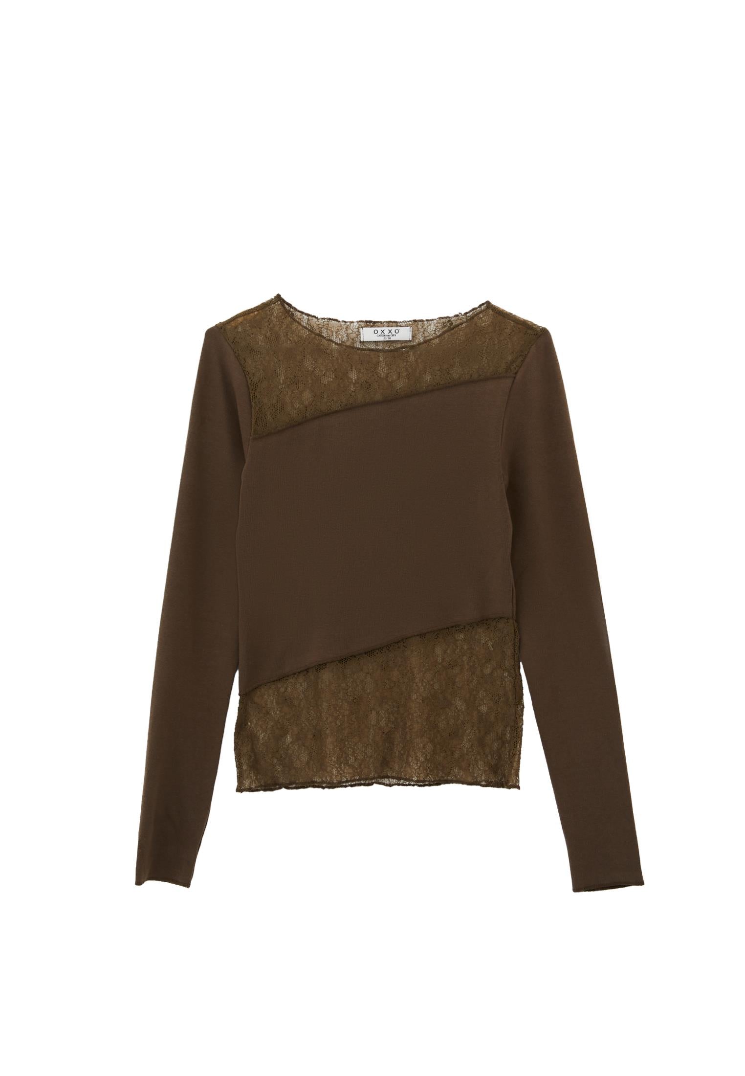 Closed Cut Long Sleeve Crew Neck T-Shirt - BEECH
