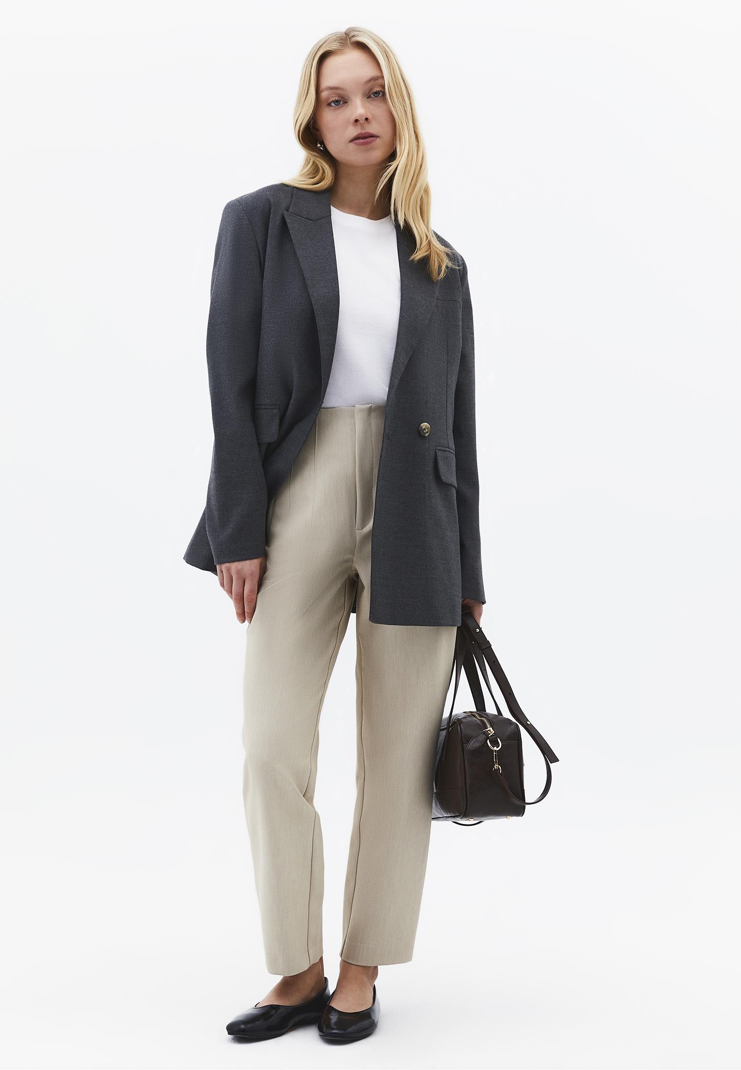 High Waist Carrot Cut Trousers - BEIGE MELANGE