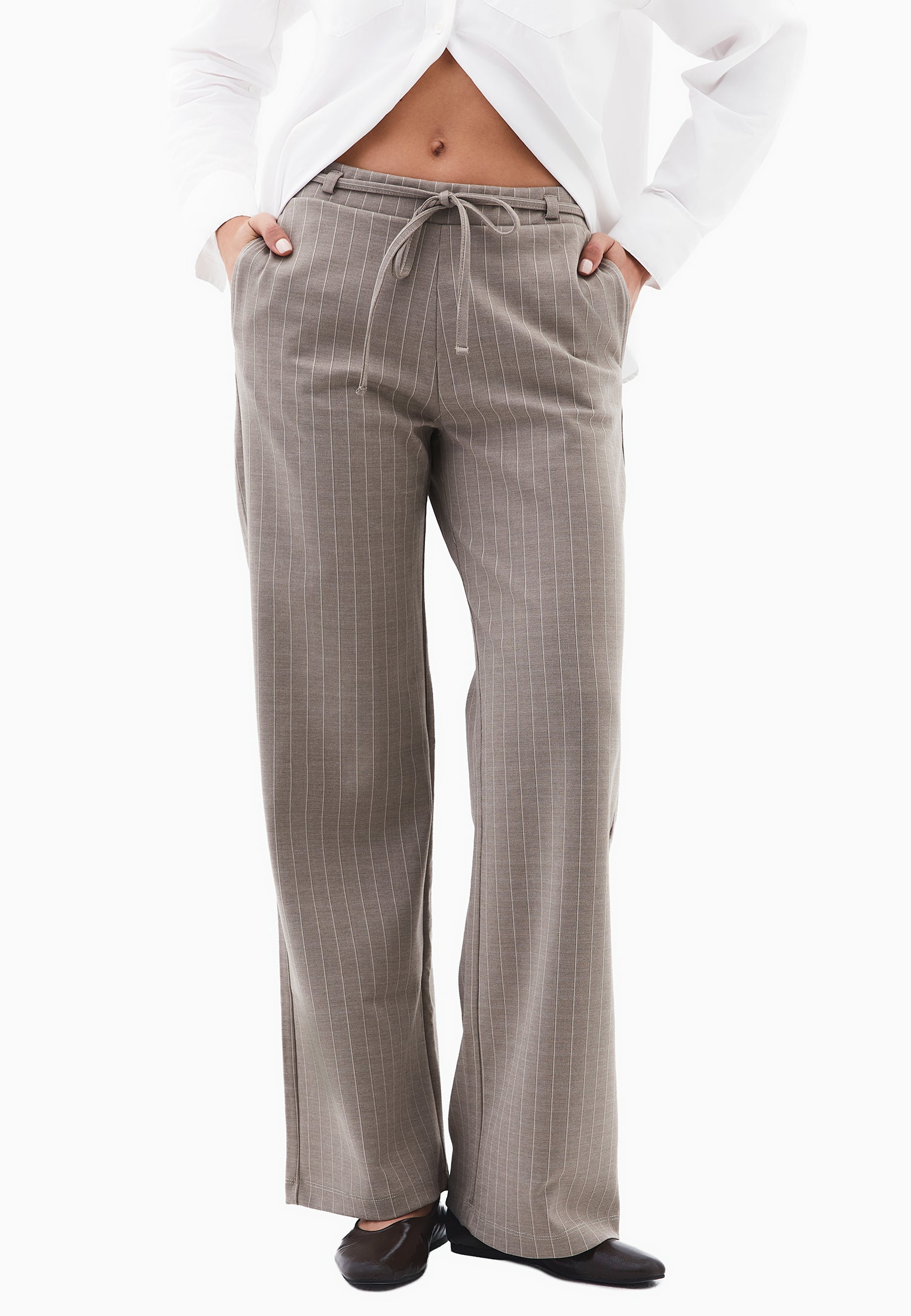 Straight Leg Viscose Pants - BEIGE MELANGE