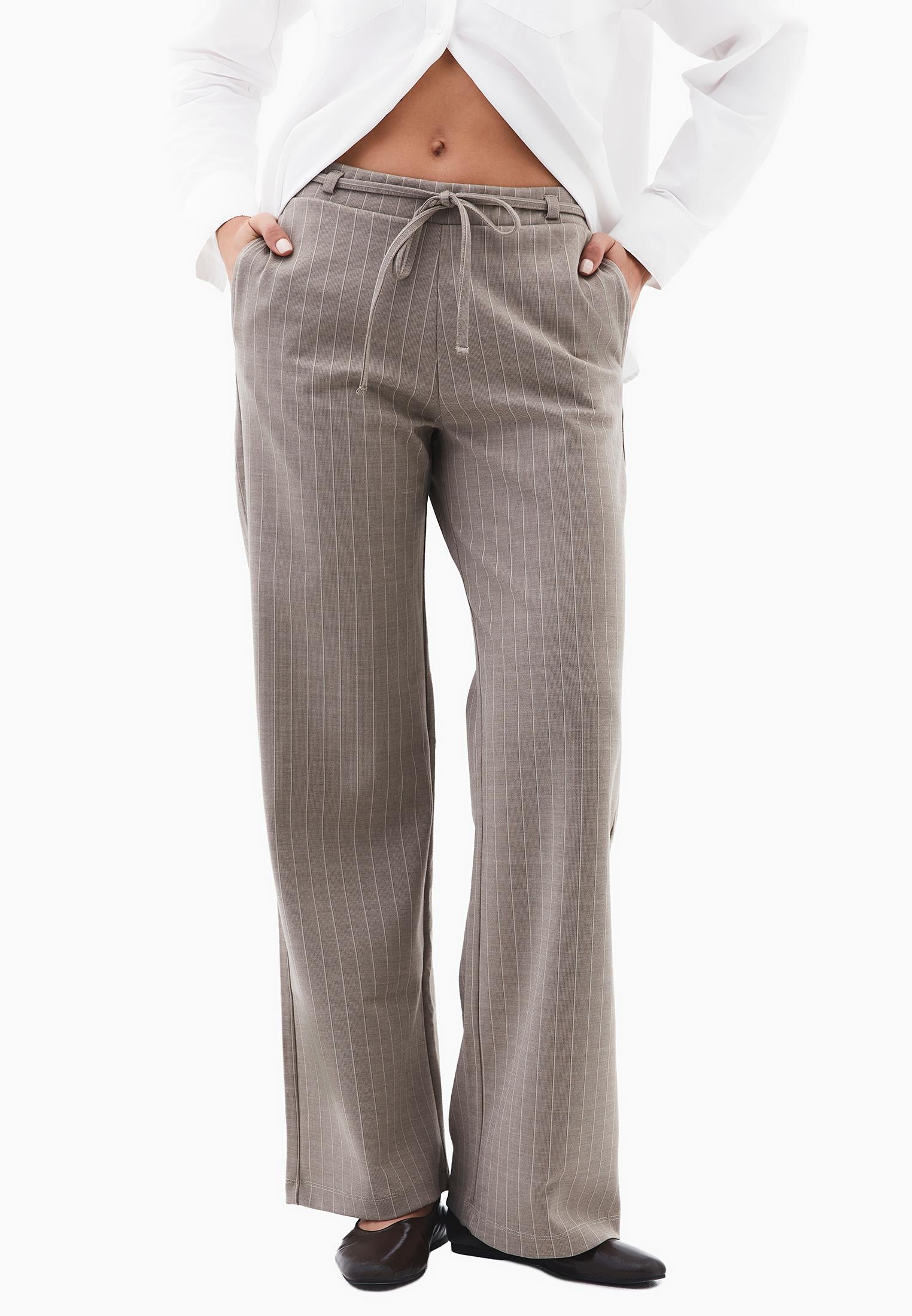 Straight Leg Viscose Pants - BEIGE MELANGE