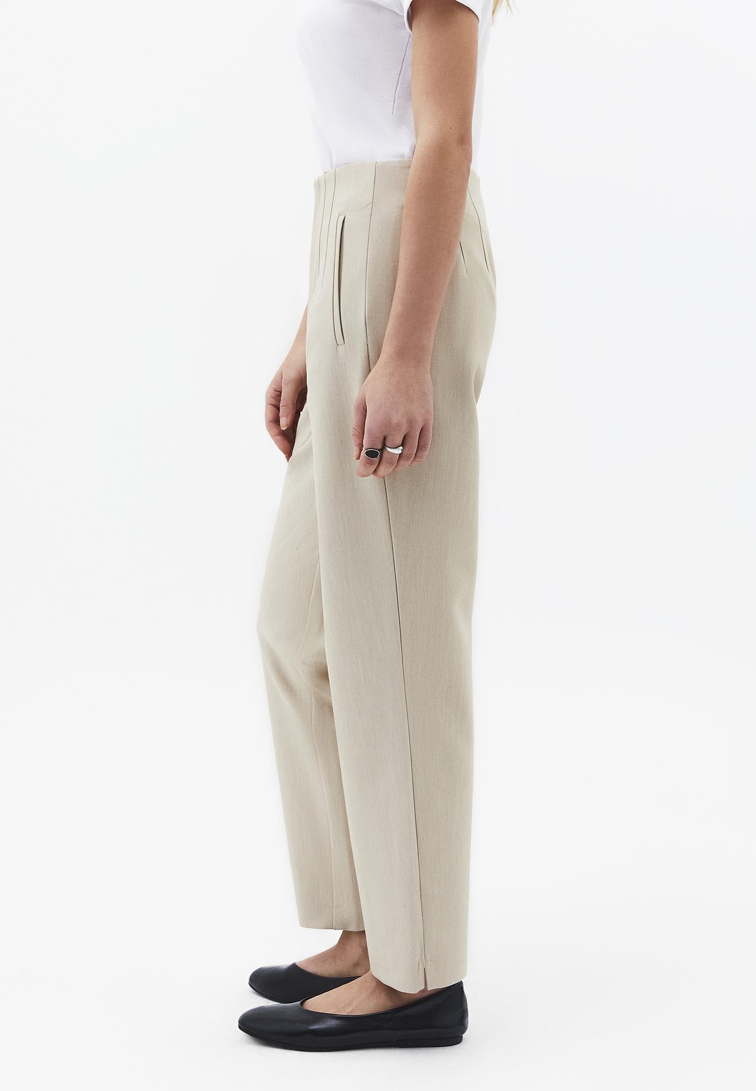 High Waist Carrot Cut Trousers - BEIGE MELANGE
