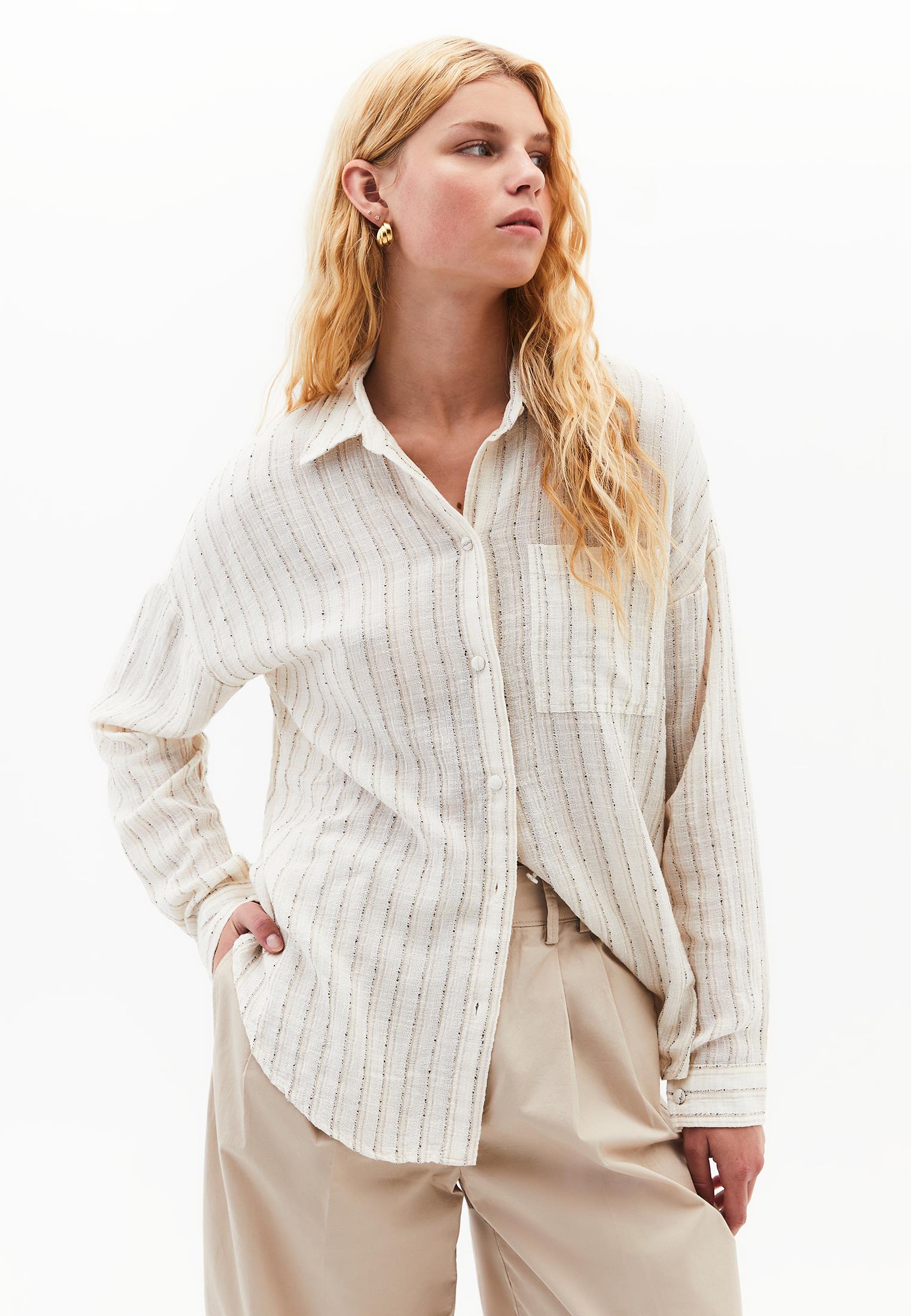 Oversize Long Sleeve Shirt - BEIGE STRIPE