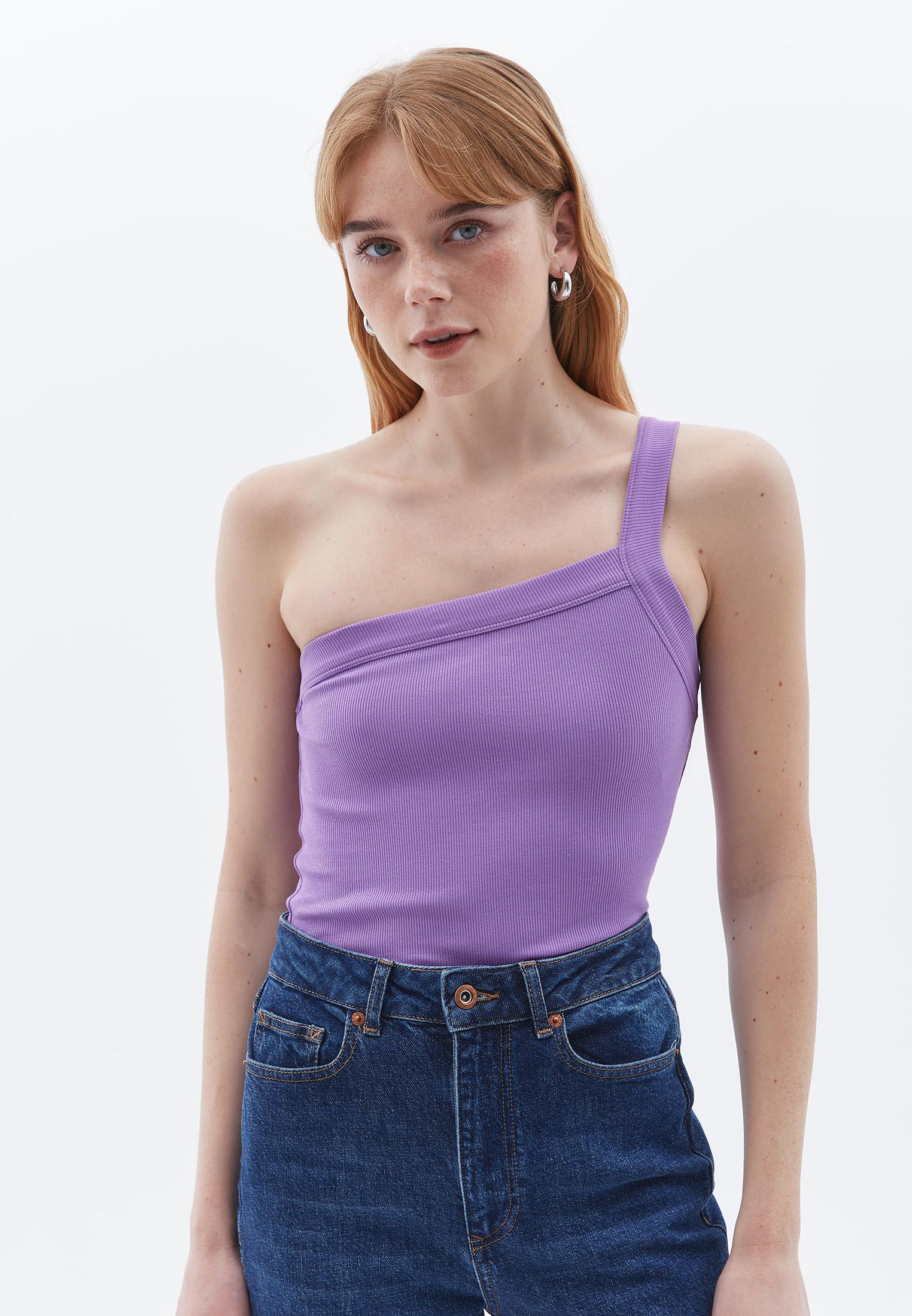 One Shoulder Asymmetric Tank Top - BELLFLOWER