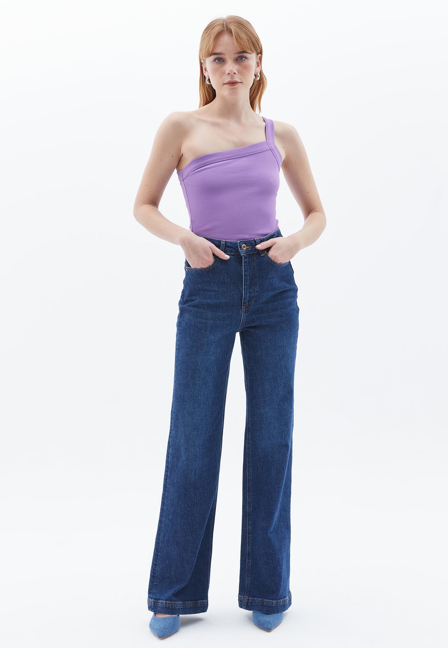 One Shoulder Asymmetric Tank Top - BELLFLOWER