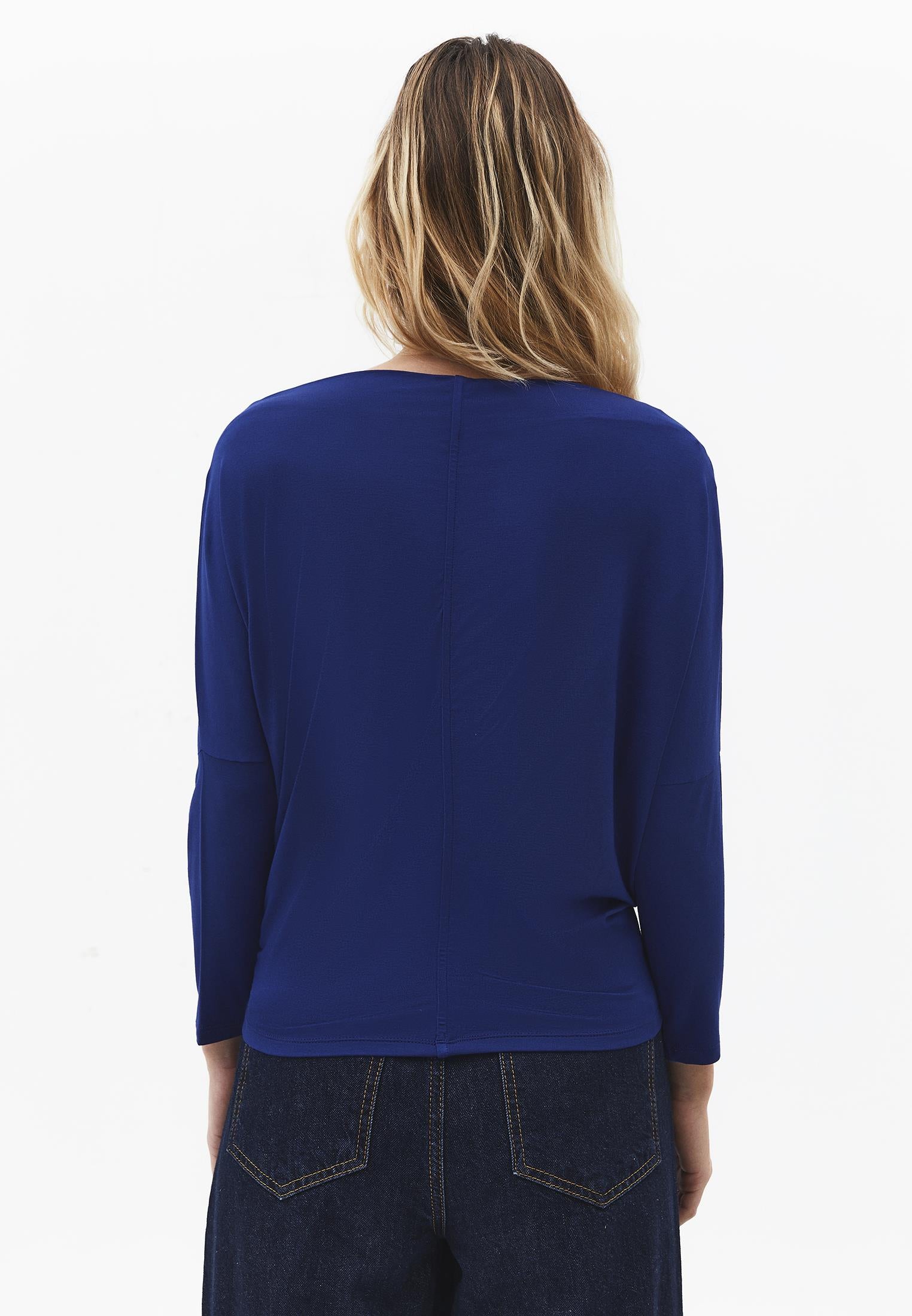 Asymmetric Neck Batwing Sleeve T-Shirt - BELLWETHER BLUE
