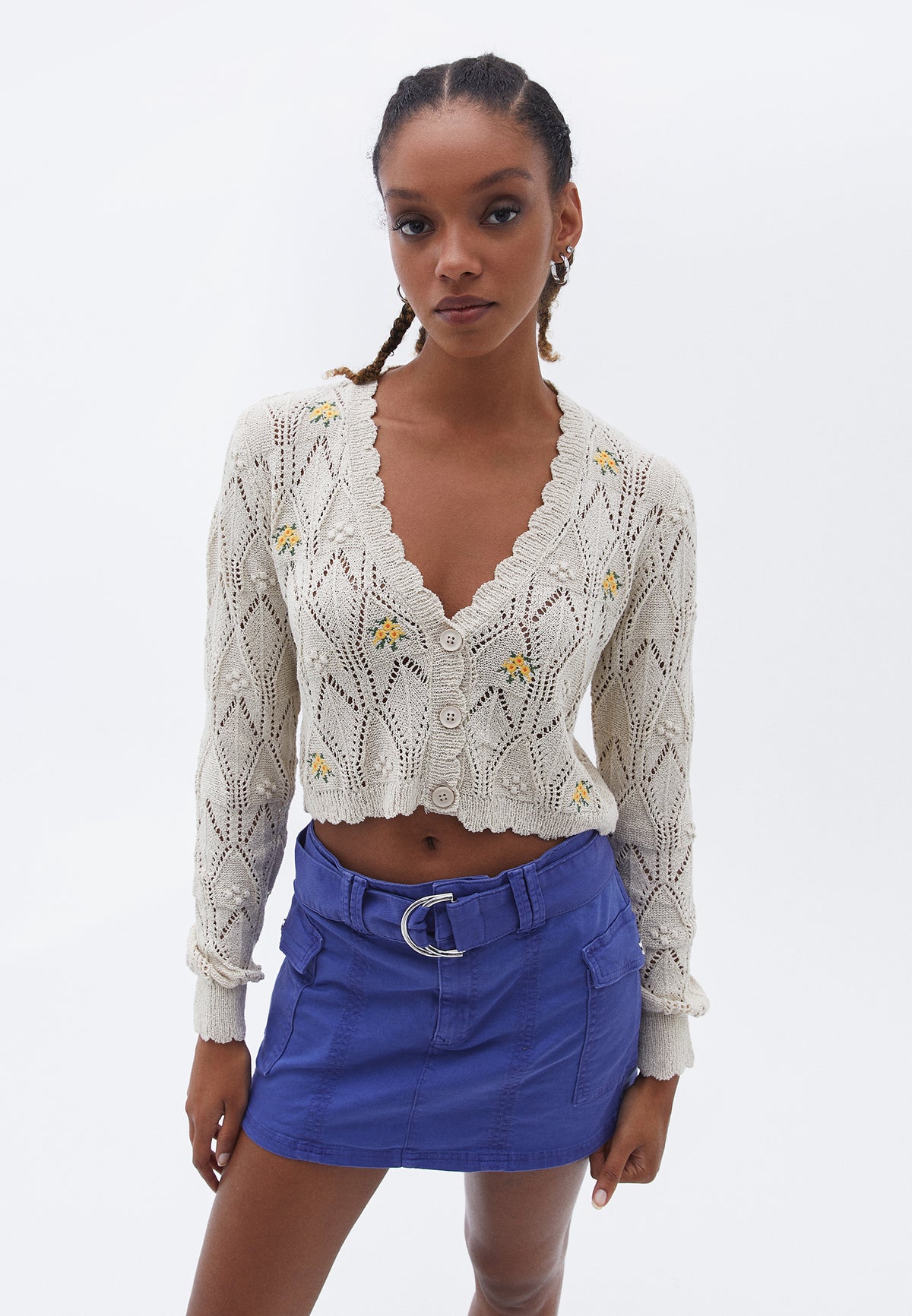 Short Cardigan With Raglan Sleeve And Embroidery - BIRCH