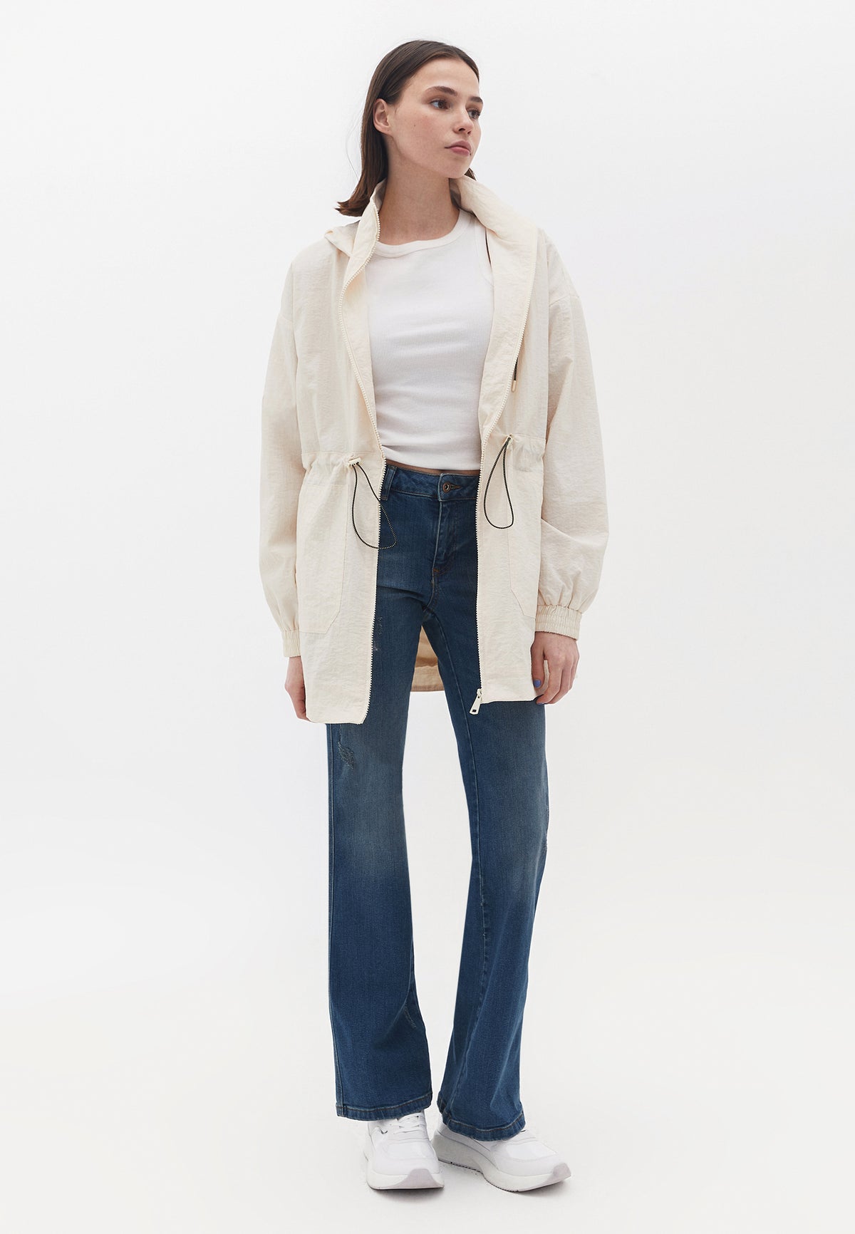 Tunic Length Long Sleeve High Neck Jacket - BIRCH