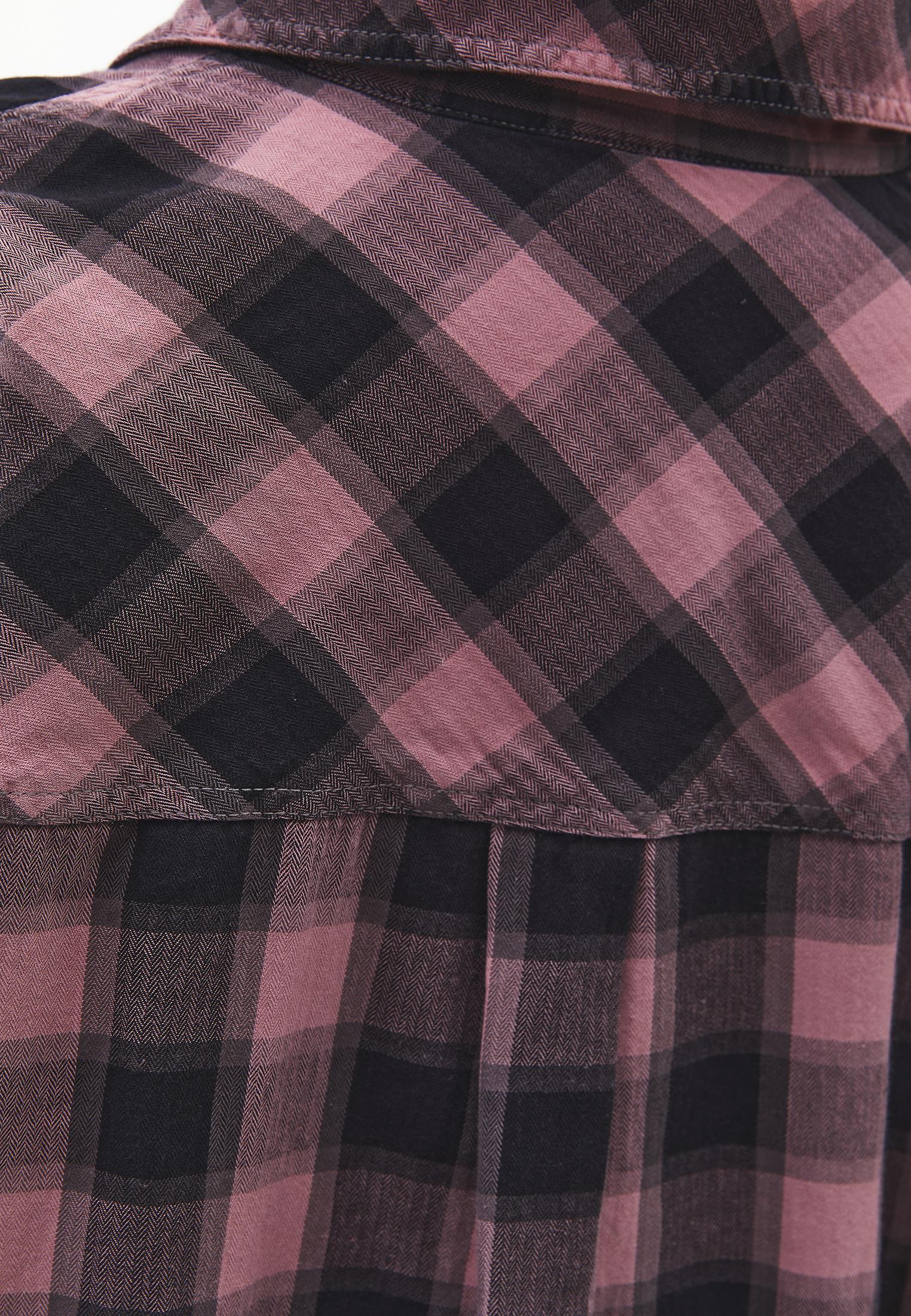 Oversize Short Shirt Collar Long Sleeve Shirt - BISON CHECK