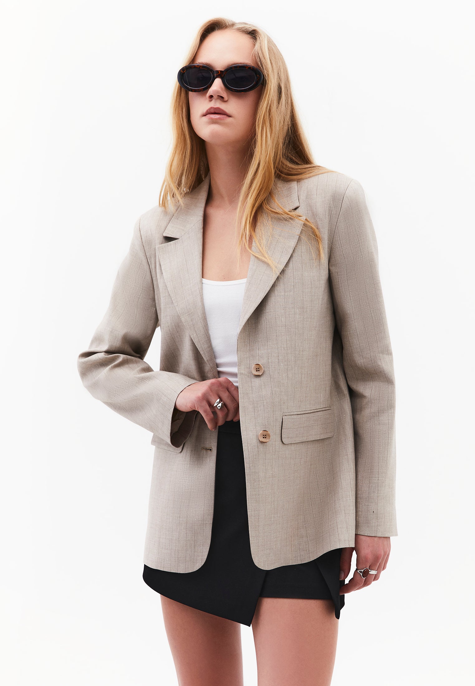 Striped Oversize Blazer Jacket - BISON STRIPE