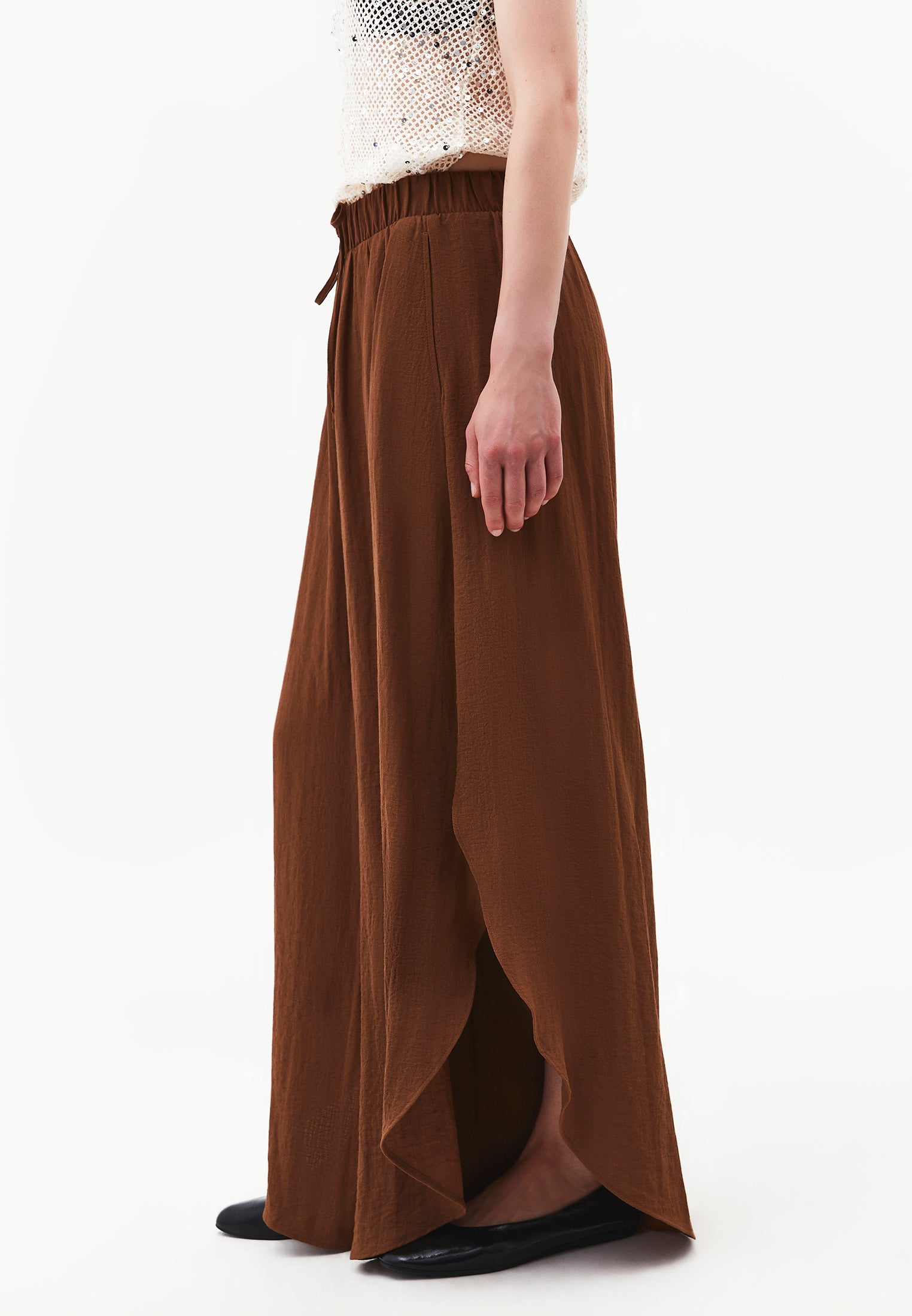 High Waist Wide Leg Pants - BISON