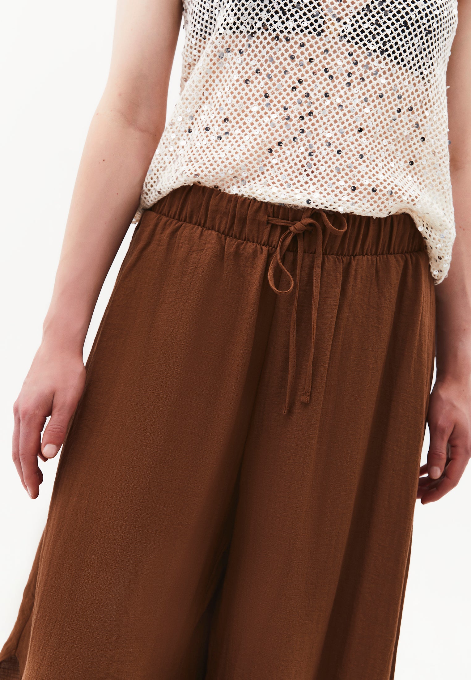 High Waist Wide Leg Pants - BISON