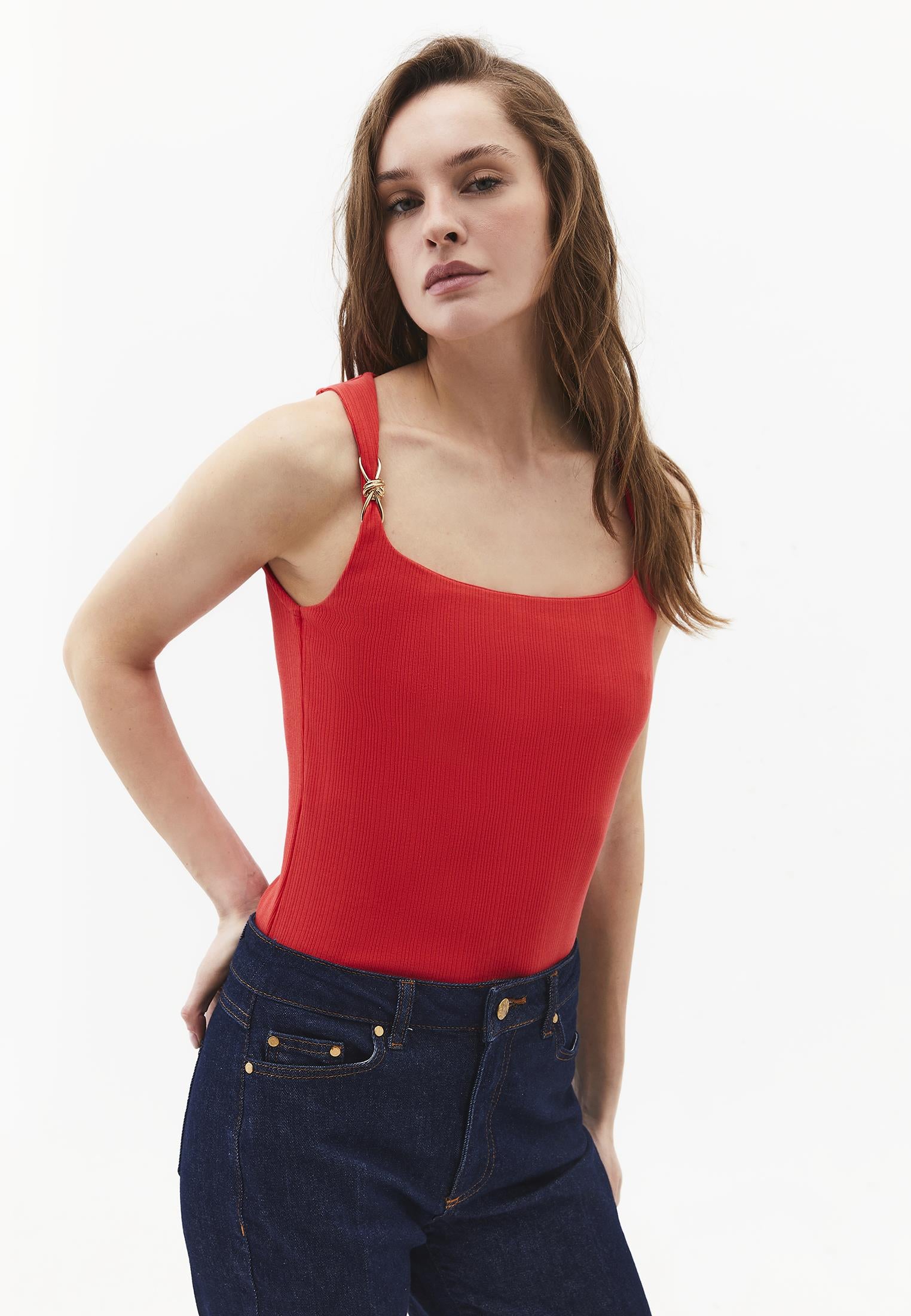 Wide Neck Buckle Detail Tank Top - BITTERSWEET