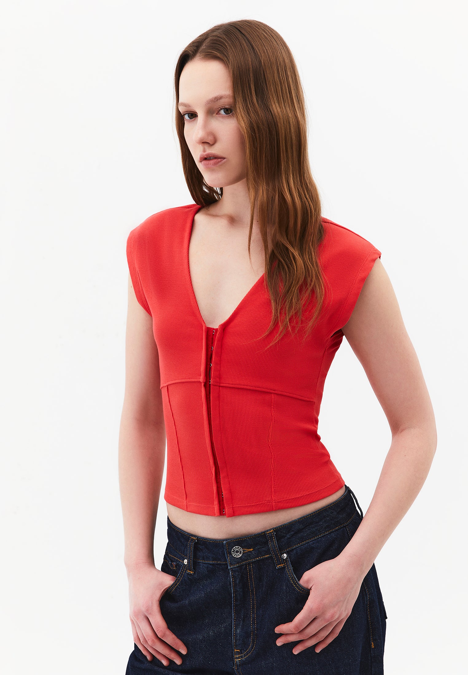 V Neck Bodycon T-Shirt - BITTERSWEET