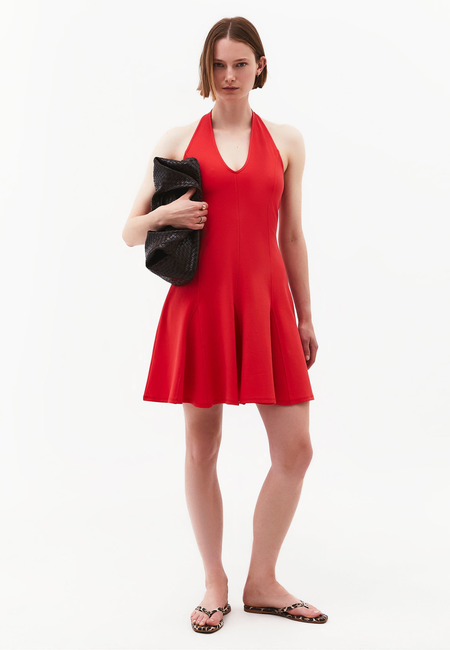 Flared Cut V-Neck Short Dress - BITTERSWEET