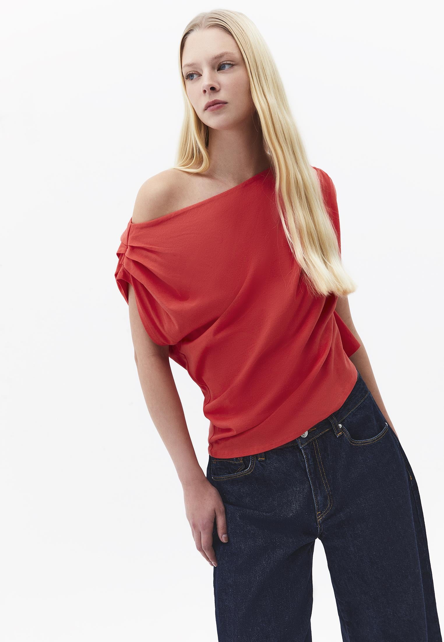 Pleated Asymmetric T-Shirt - BITTERSWEET