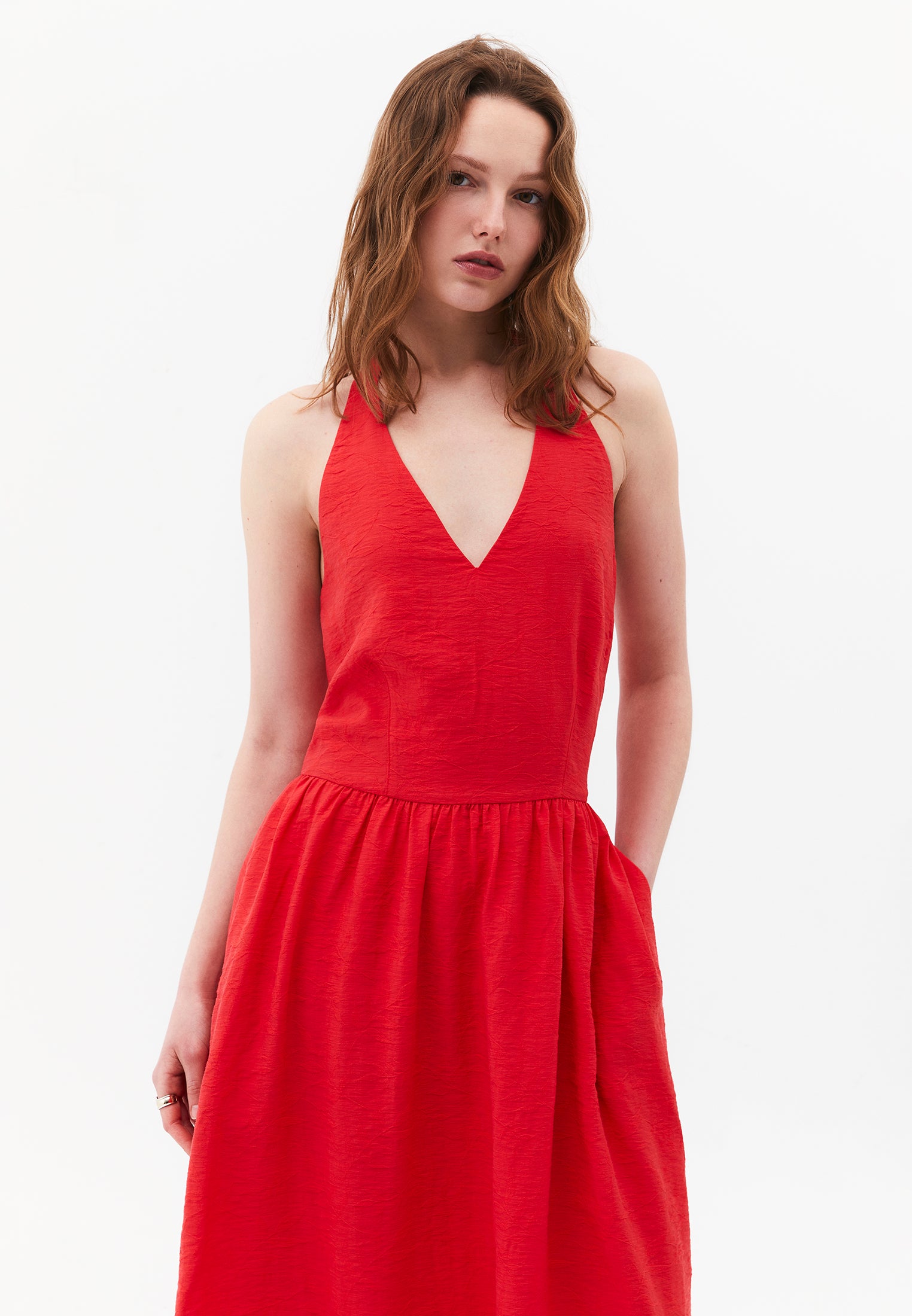Flared Halter Neck Long Dress - BITTERSWEET
