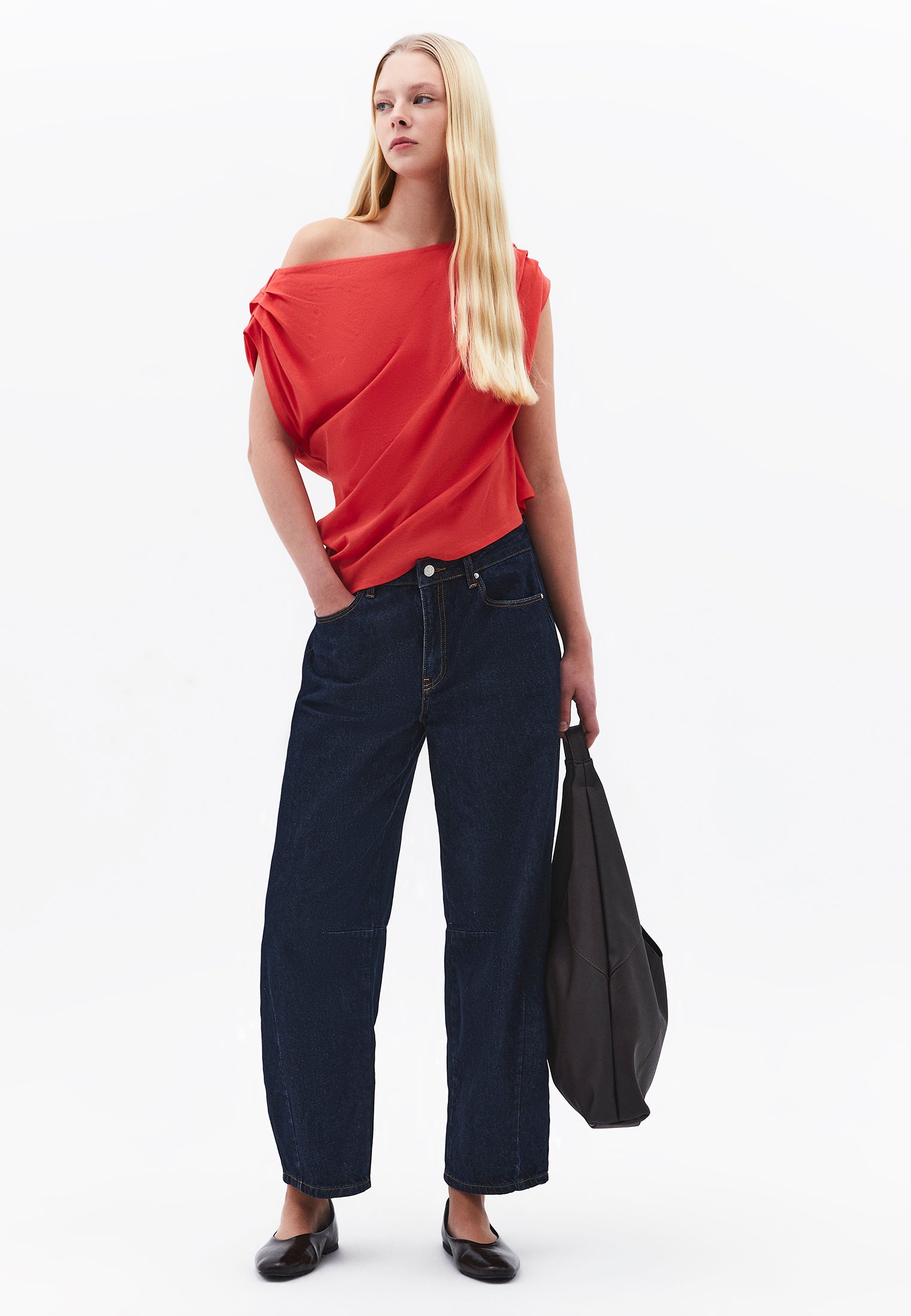 Pleated Asymmetric T-Shirt - BITTERSWEET