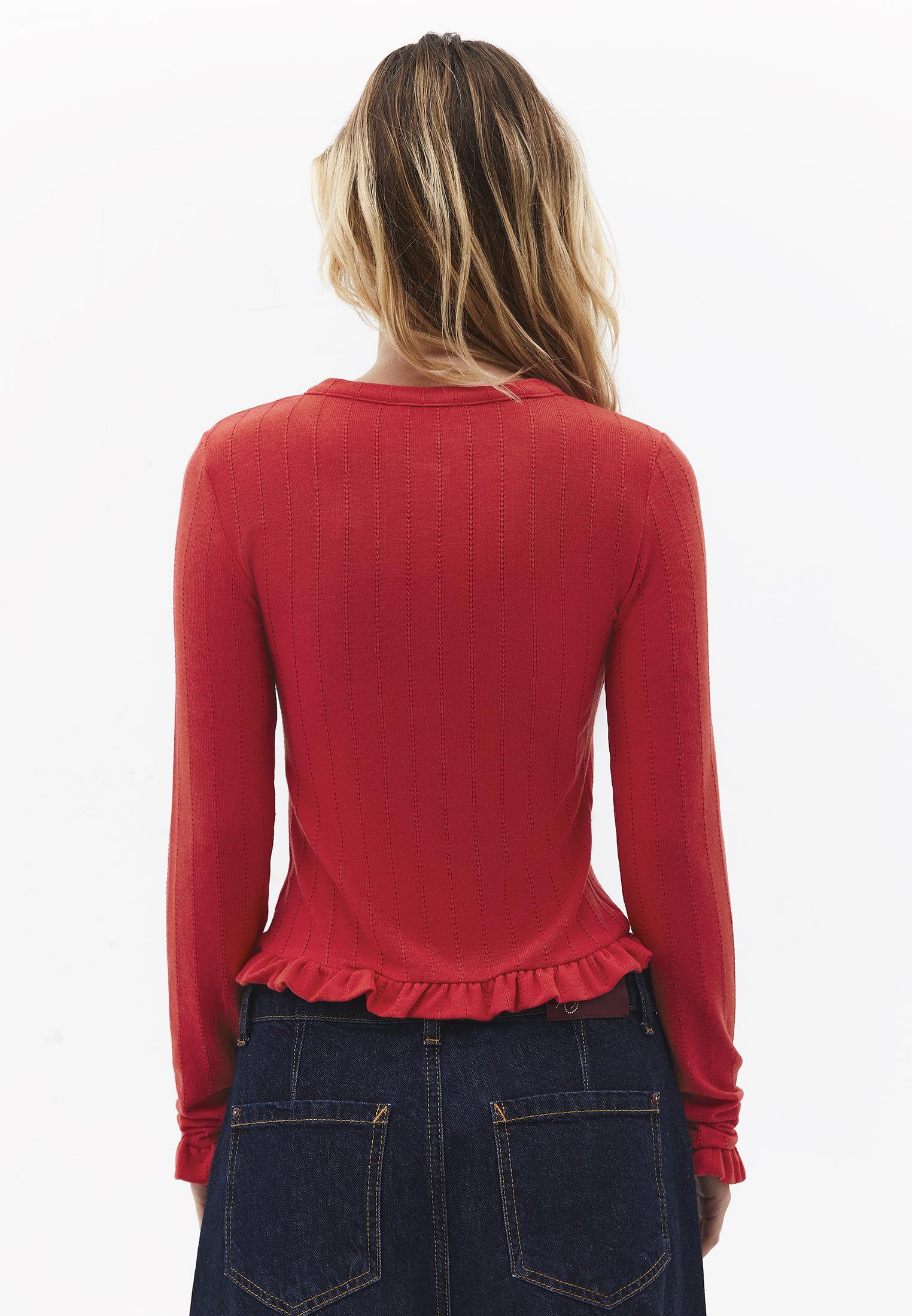 Cardigan With Ruffle Details And Round Neckline - BITTERSWEET
