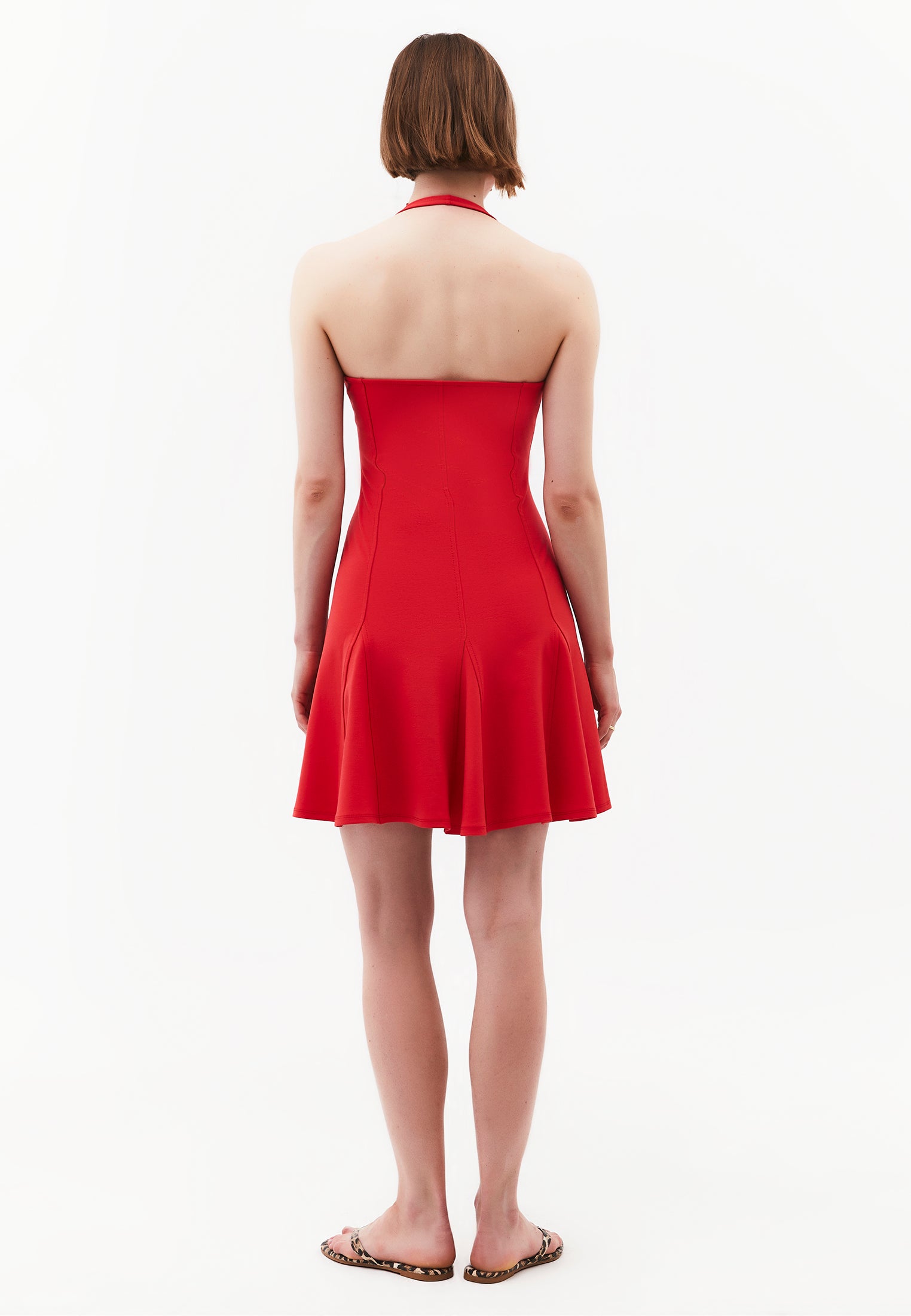 Flared Cut V-Neck Short Dress - BITTERSWEET