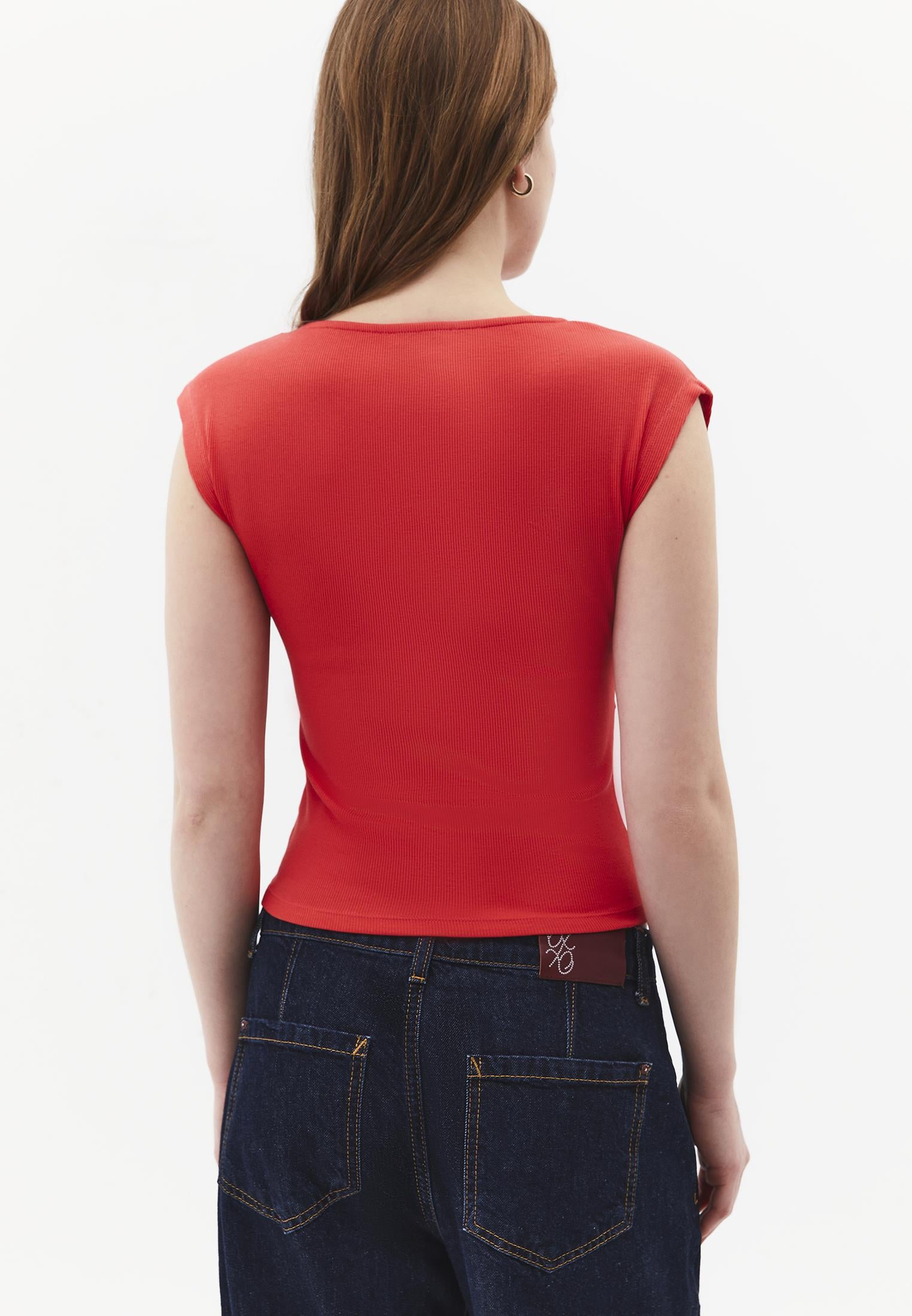 V Neck Bodycon T-Shirt - BITTERSWEET