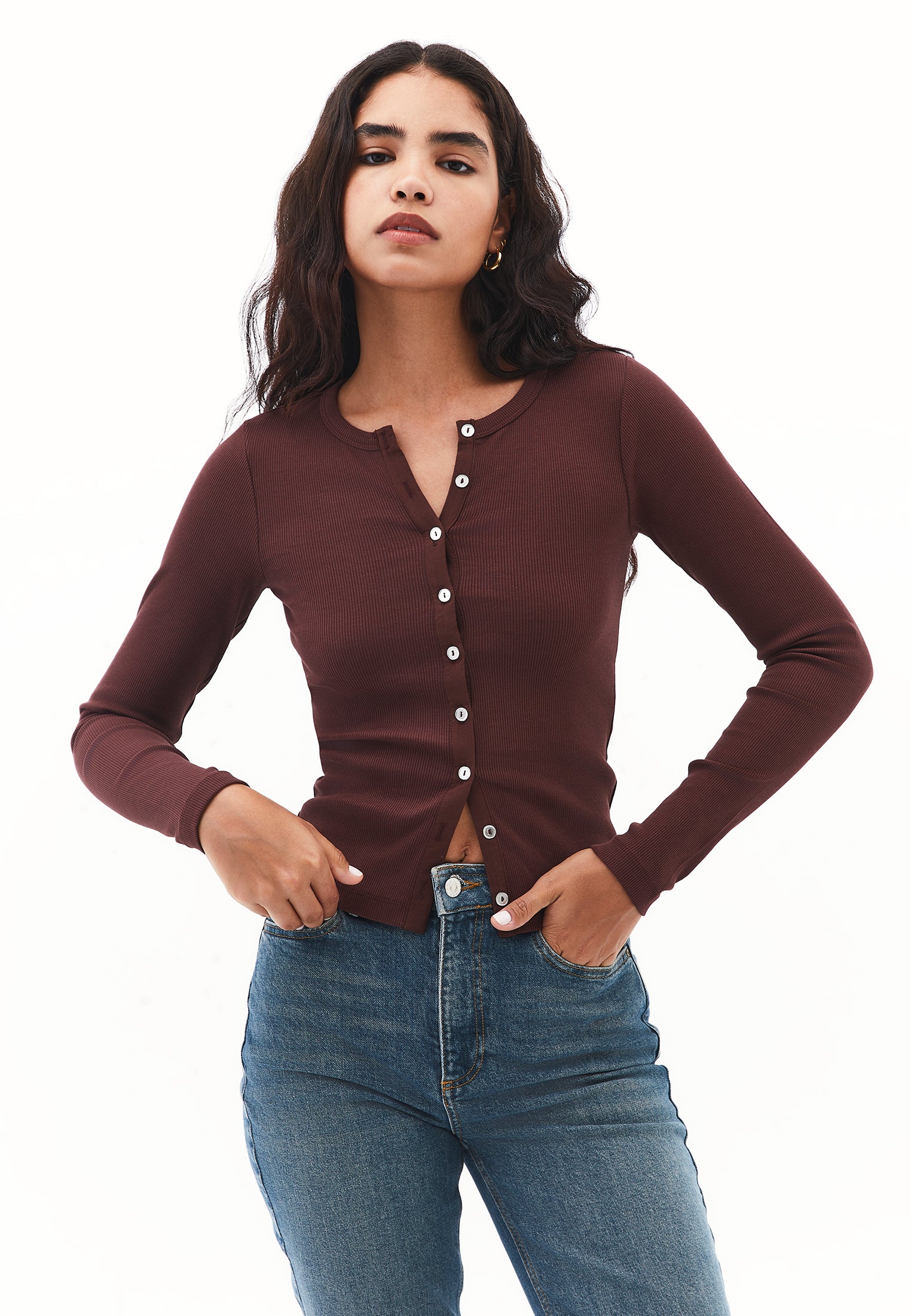 Crew Neck Long Sleeve T-Shirt - BITTER CHOCOLATE
