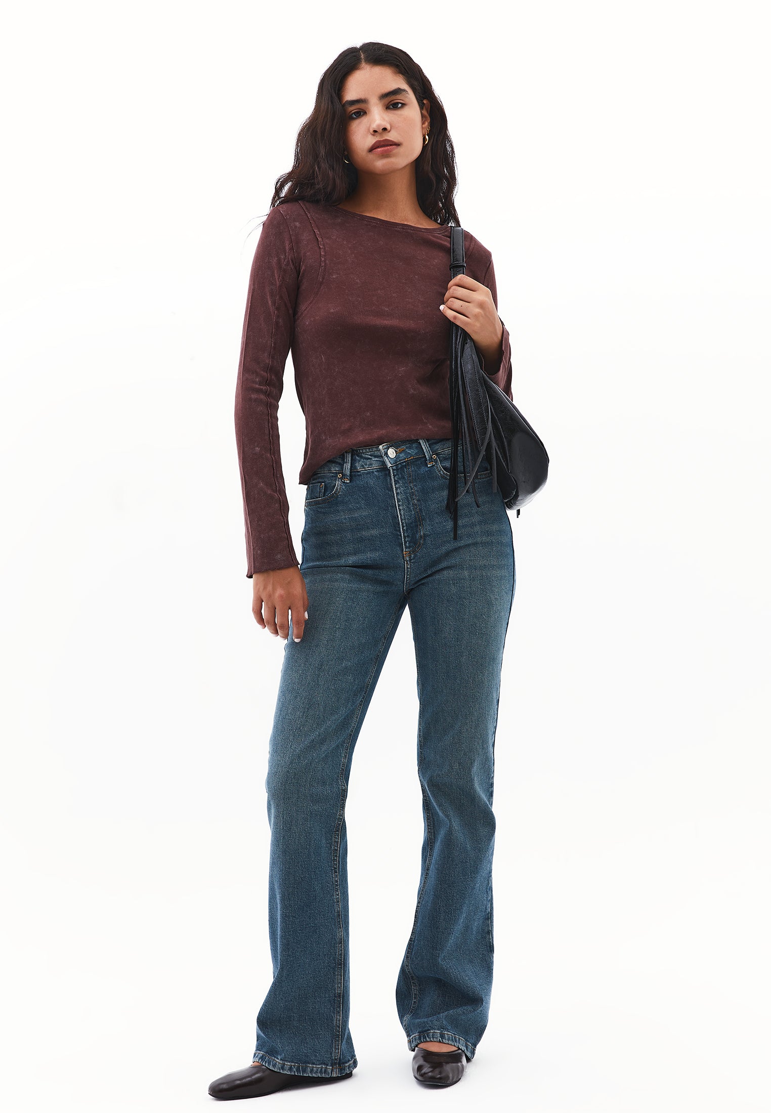 Long Sleeve Cotton T-Shirt - BITTER CHOCOLATE