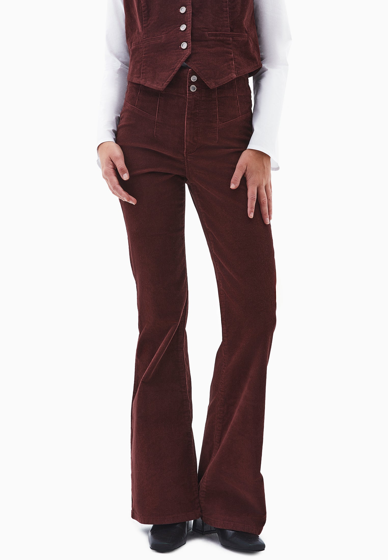 Ultra High Waist Flared Pants - BITTER CHOCOLATE