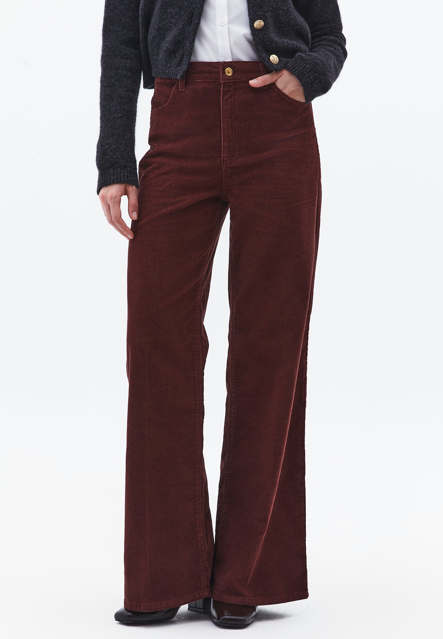 Corduroy Wide Leg Pants - BITTER CHOCOLATE