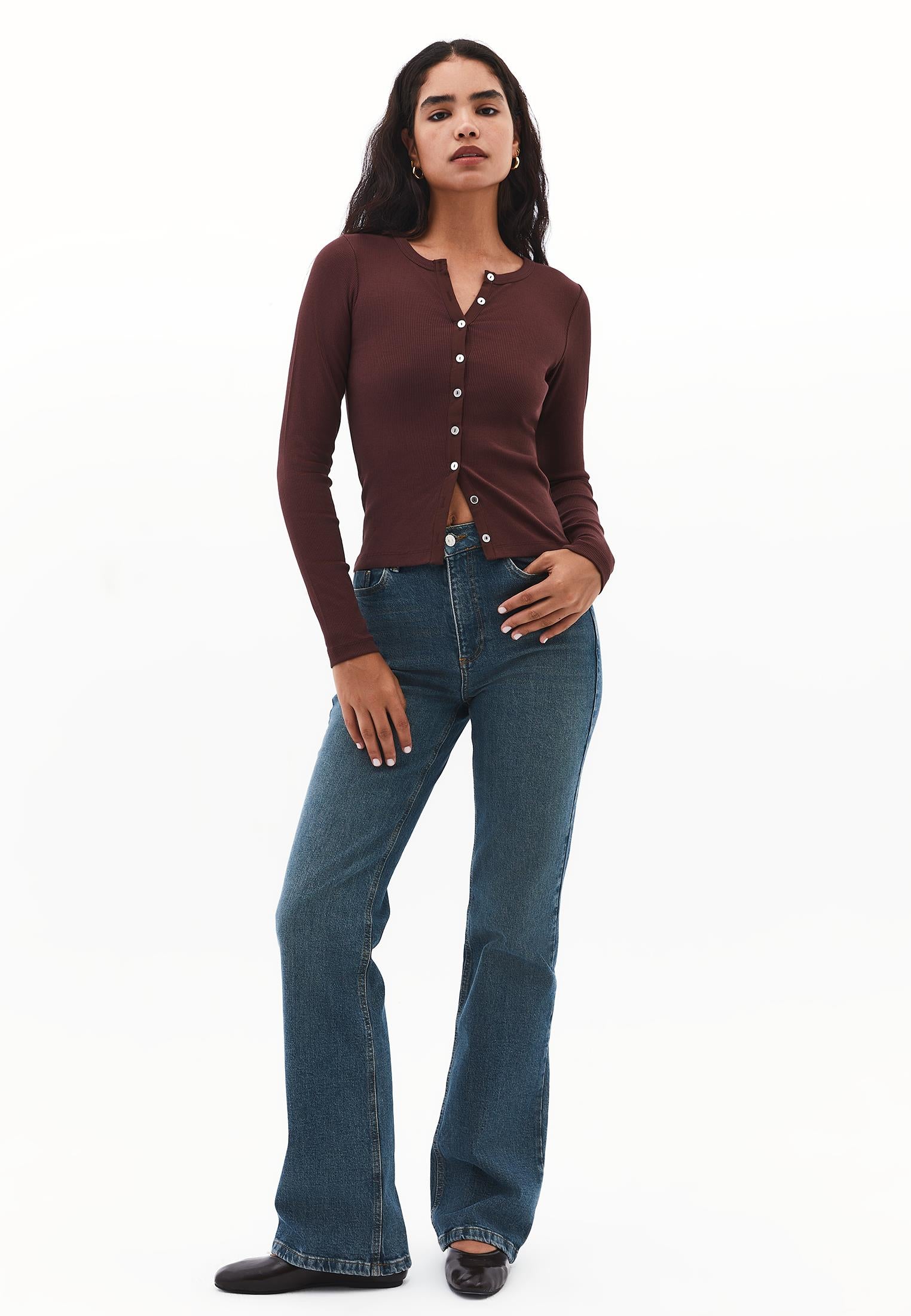 Crew Neck Long Sleeve T-Shirt - BITTER CHOCOLATE