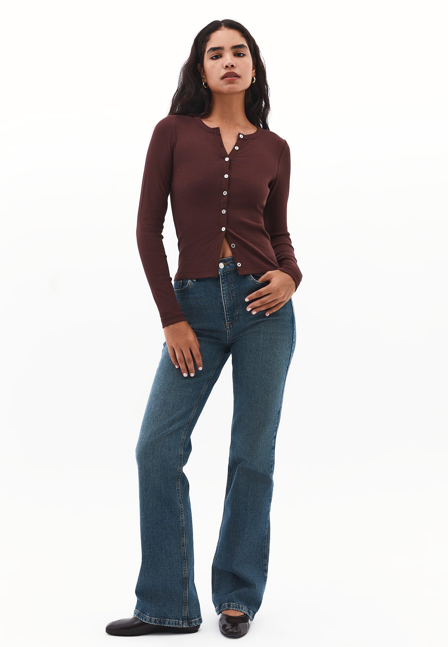 Crew Neck Long Sleeve T-Shirt - BITTER CHOCOLATE