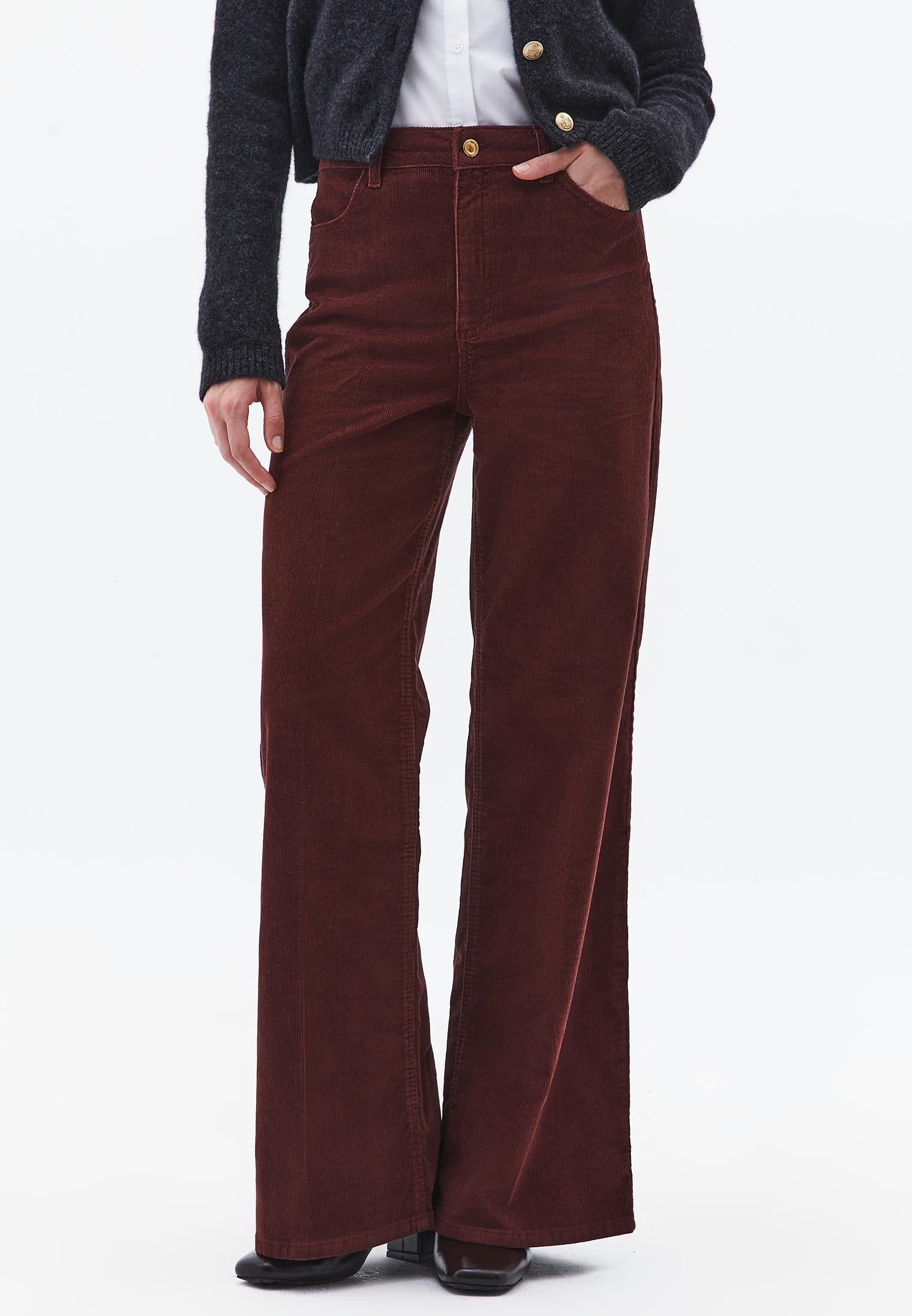 Corduroy Wide Leg Pants - BITTER CHOCOLATE