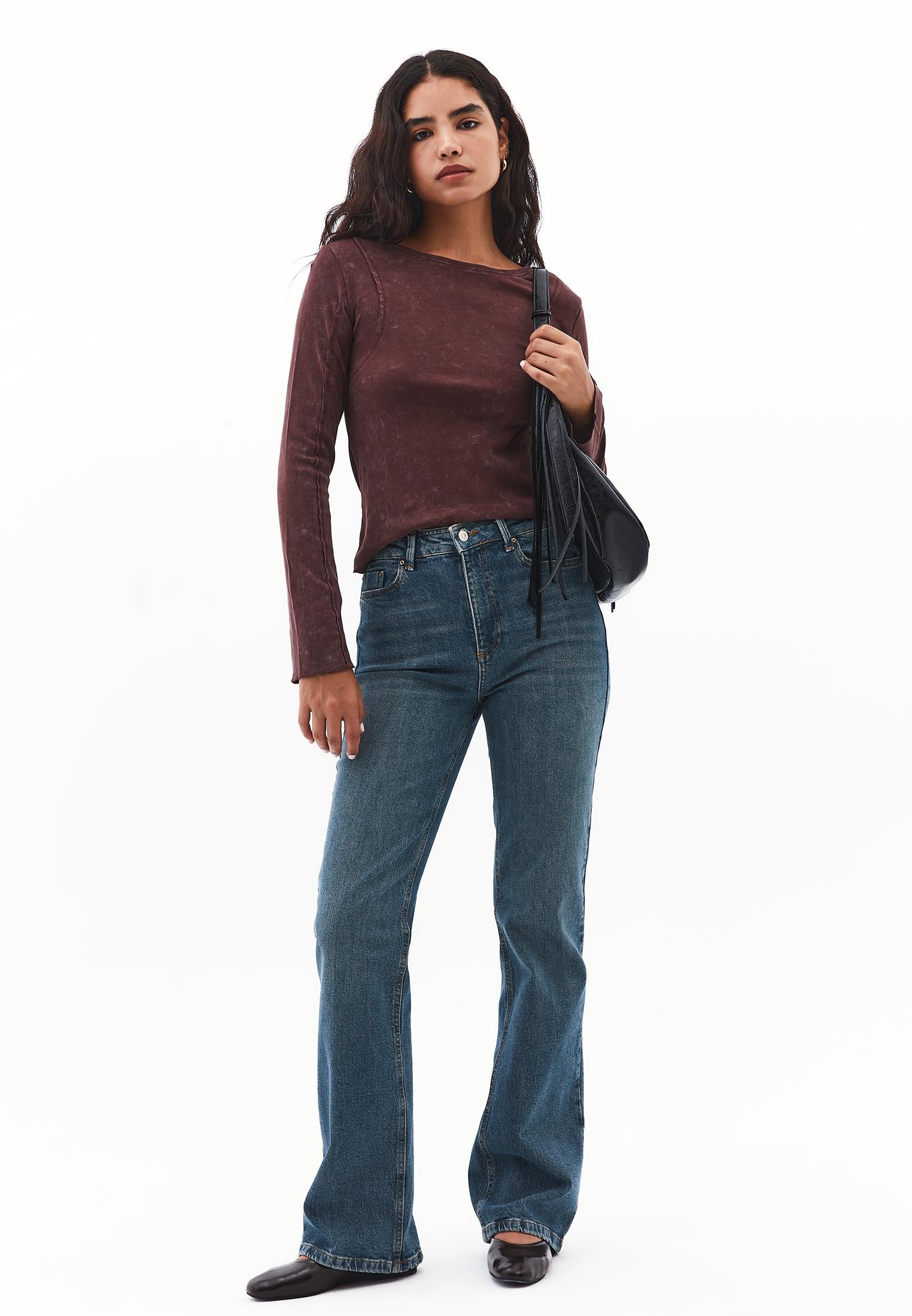 Long Sleeve Cotton T-Shirt - BITTER CHOCOLATE