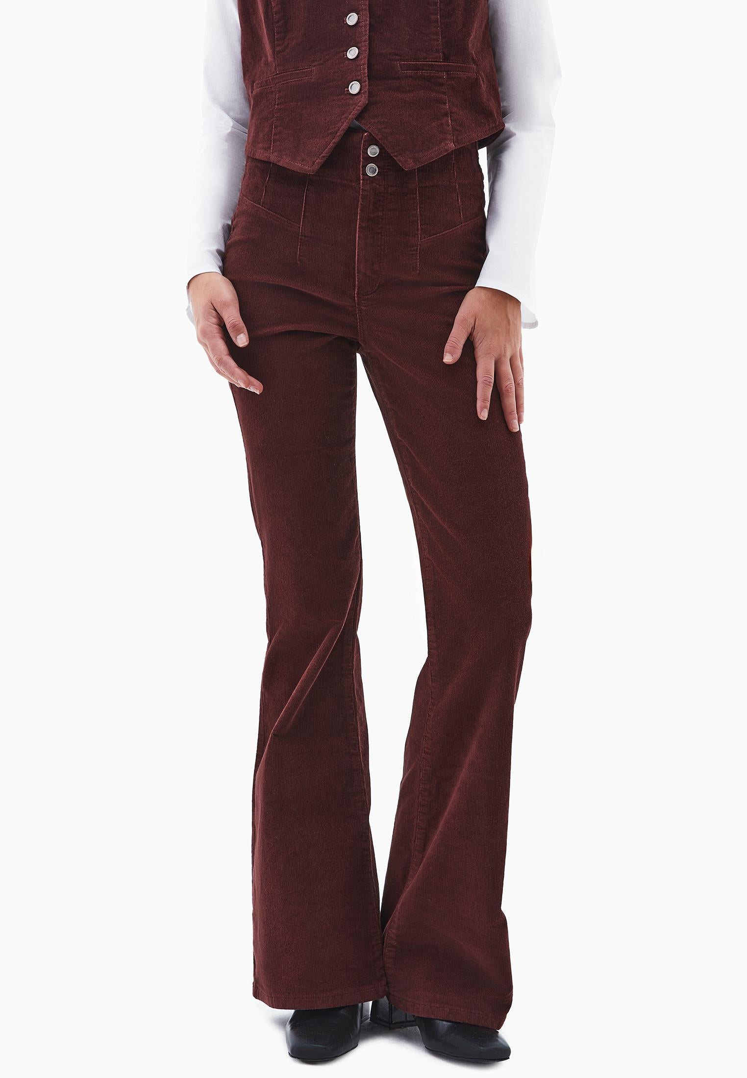 Ultra High Waist Flared Pants - BITTER CHOCOLATE