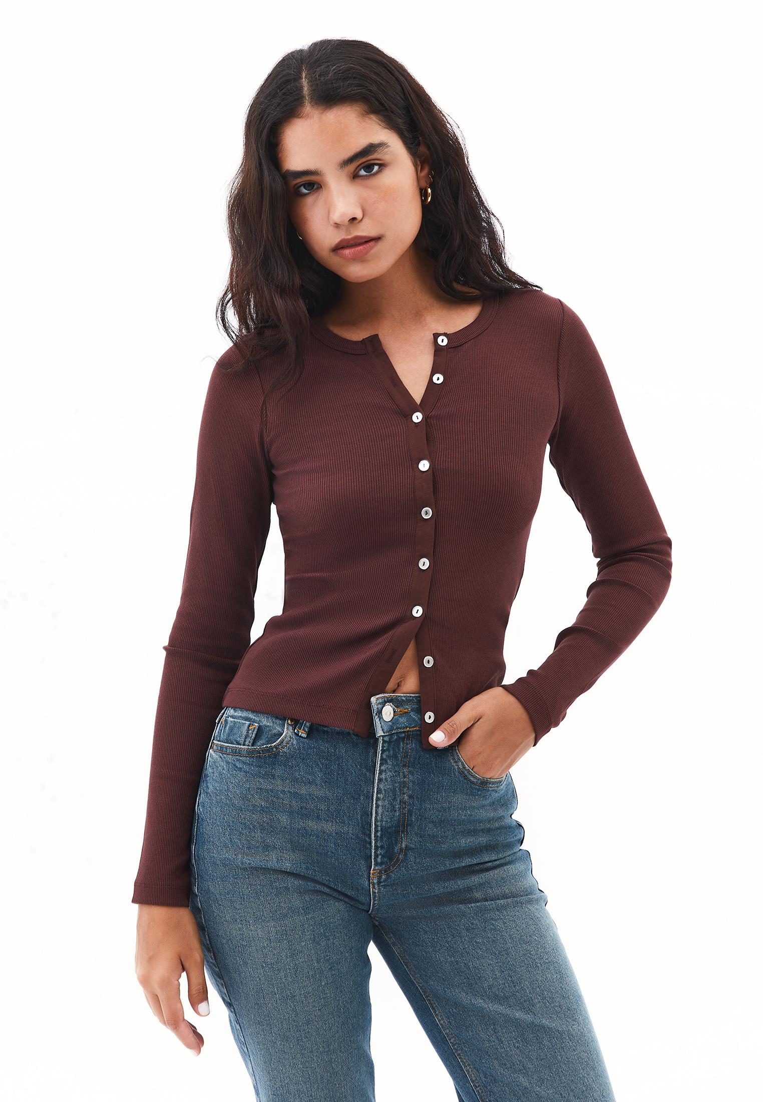 Crew Neck Long Sleeve T-Shirt - BITTER CHOCOLATE