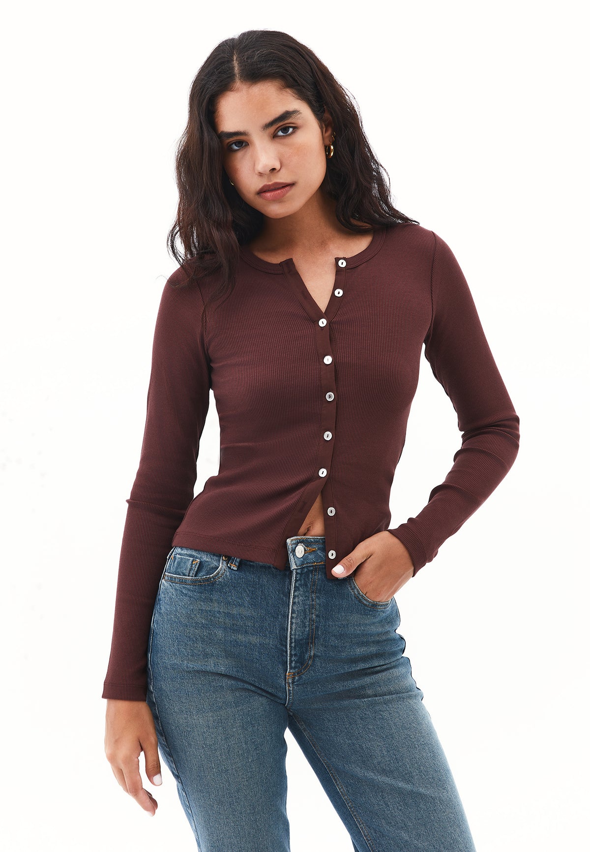 Crew Neck Long Sleeve T-Shirt - BITTER CHOCOLATE