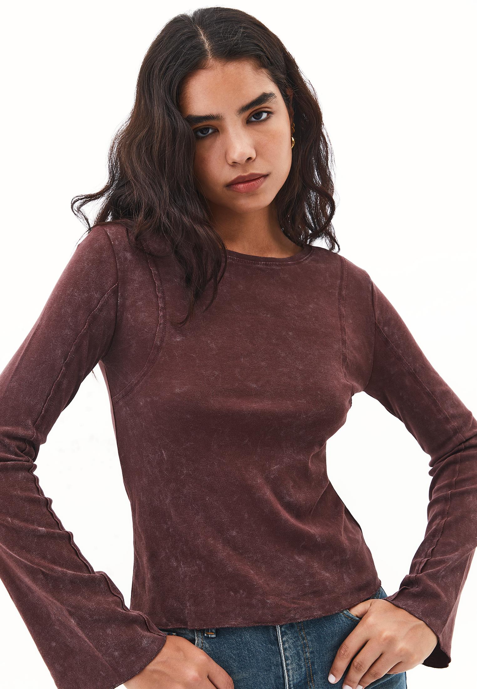 Long Sleeve Cotton T-Shirt - BITTER CHOCOLATE