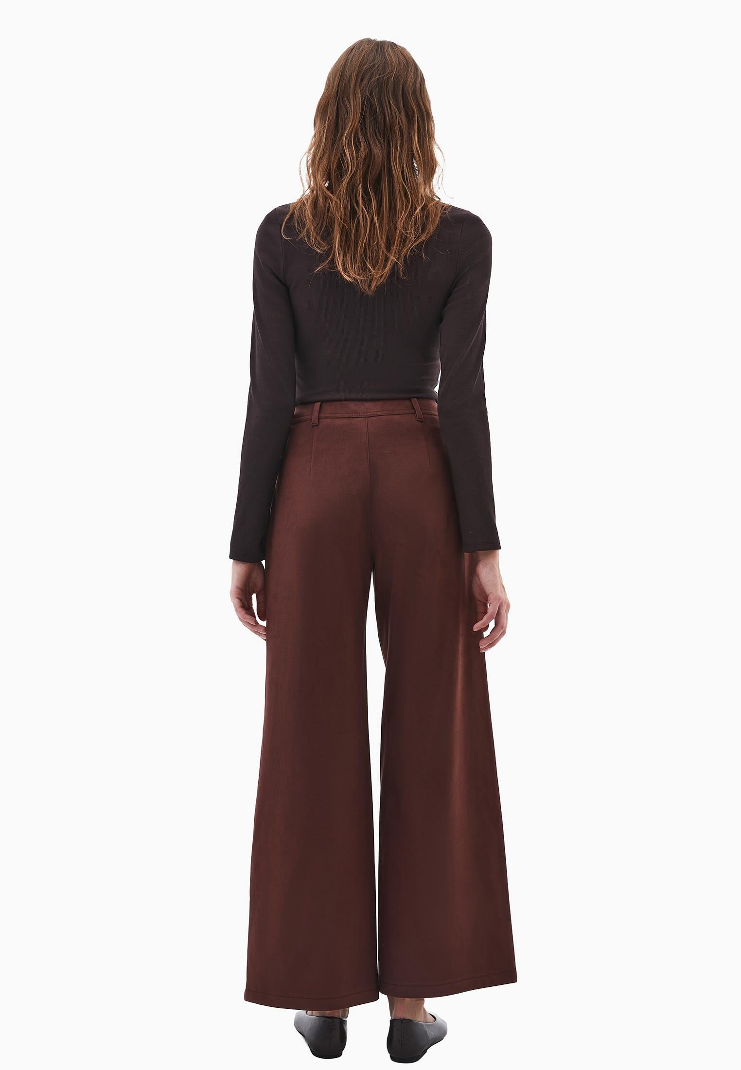 Wide Leg Ultra High Waist Pants - BITTER CHOCOLATE