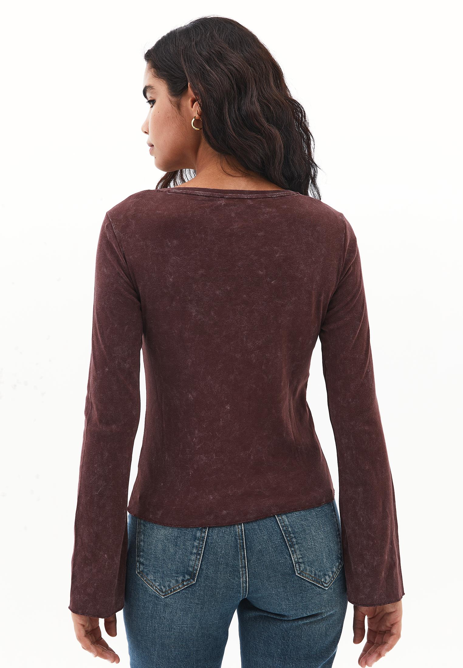Long Sleeve Cotton T-Shirt - BITTER CHOCOLATE